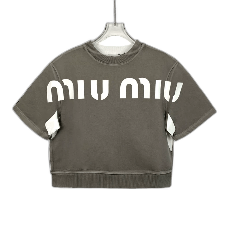 Miu Miu MiuMiu 23' Grey Logo Letter Print Cotton Crewneck Short-sleeve T-shirt Size US M / EU 48-50 / 2 - 1 Thumbnail
