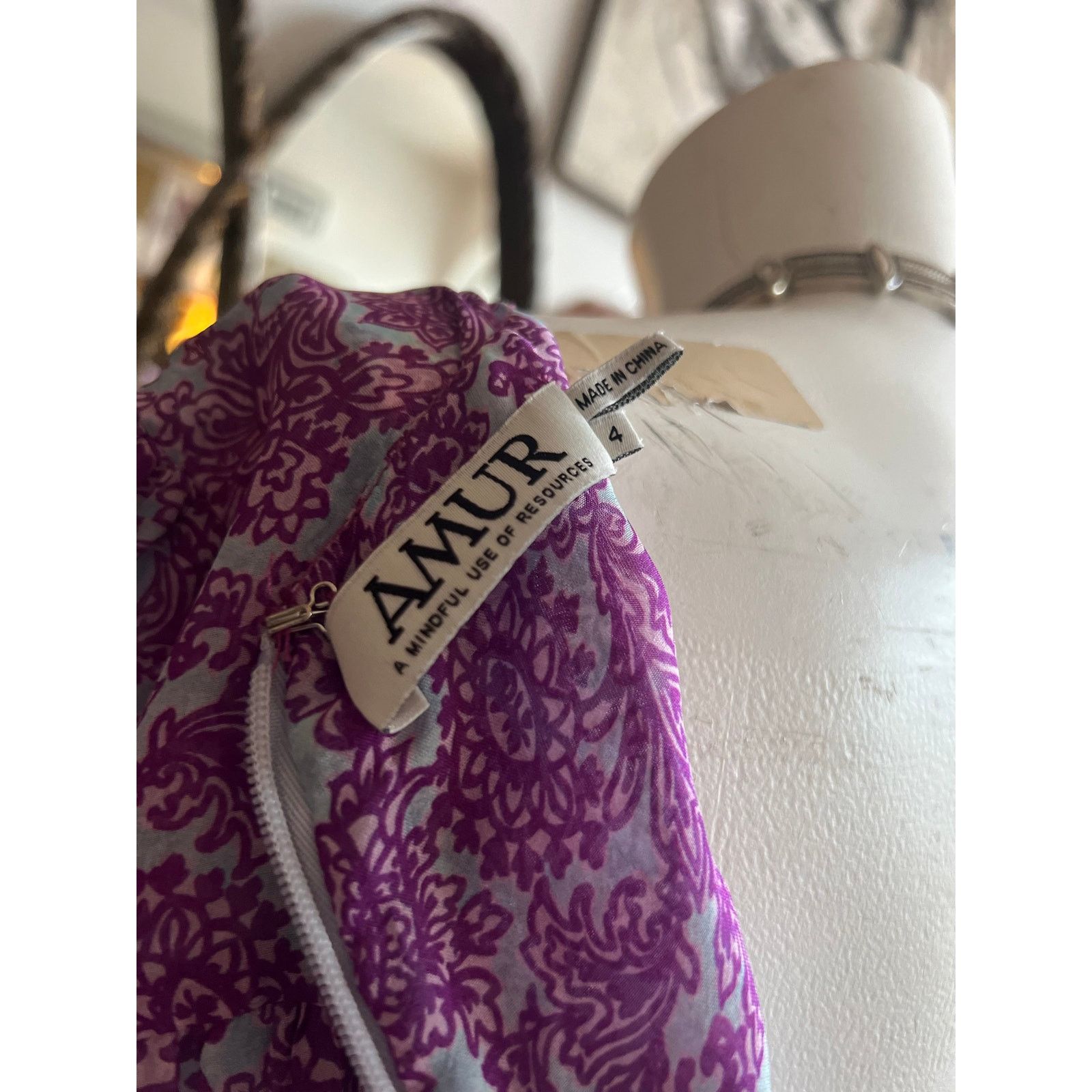 Amur AMUR Dress Purple/Blue Silk Chiffon Floral Dress Size 4 Size S / US 4 / IT 40 - 11 Thumbnail