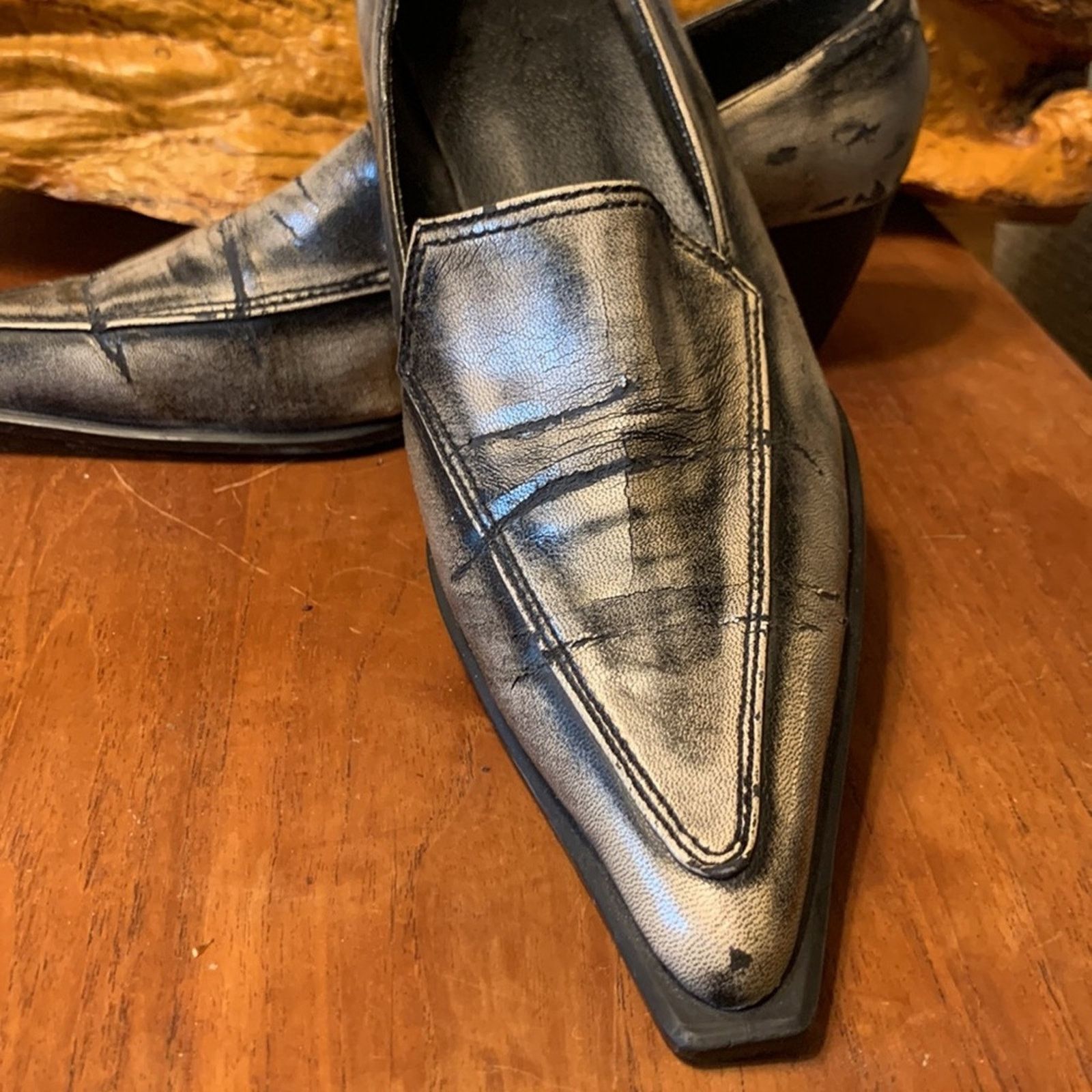 Vintage Rockabilly rock n roll pointy toe distressed loafers Size US 8.5 / IT 38.5 - 2 Thumbnail