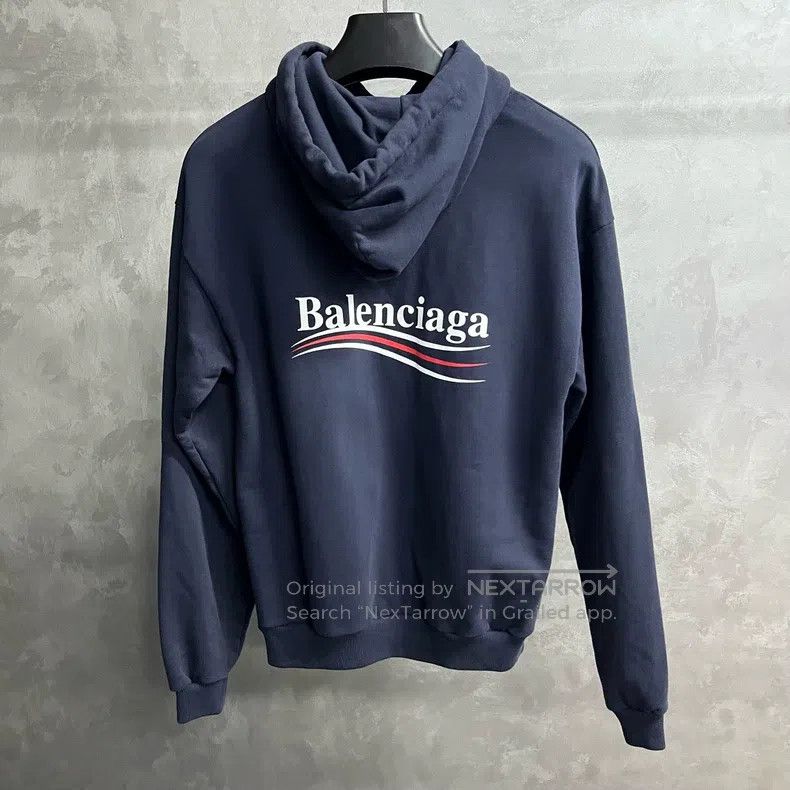 Balenciaga Balenciaga Navy Blue Logo Letter Print Hooded Sweatshirt Size US XS / EU 42 / 0 - 5 Thumbnail