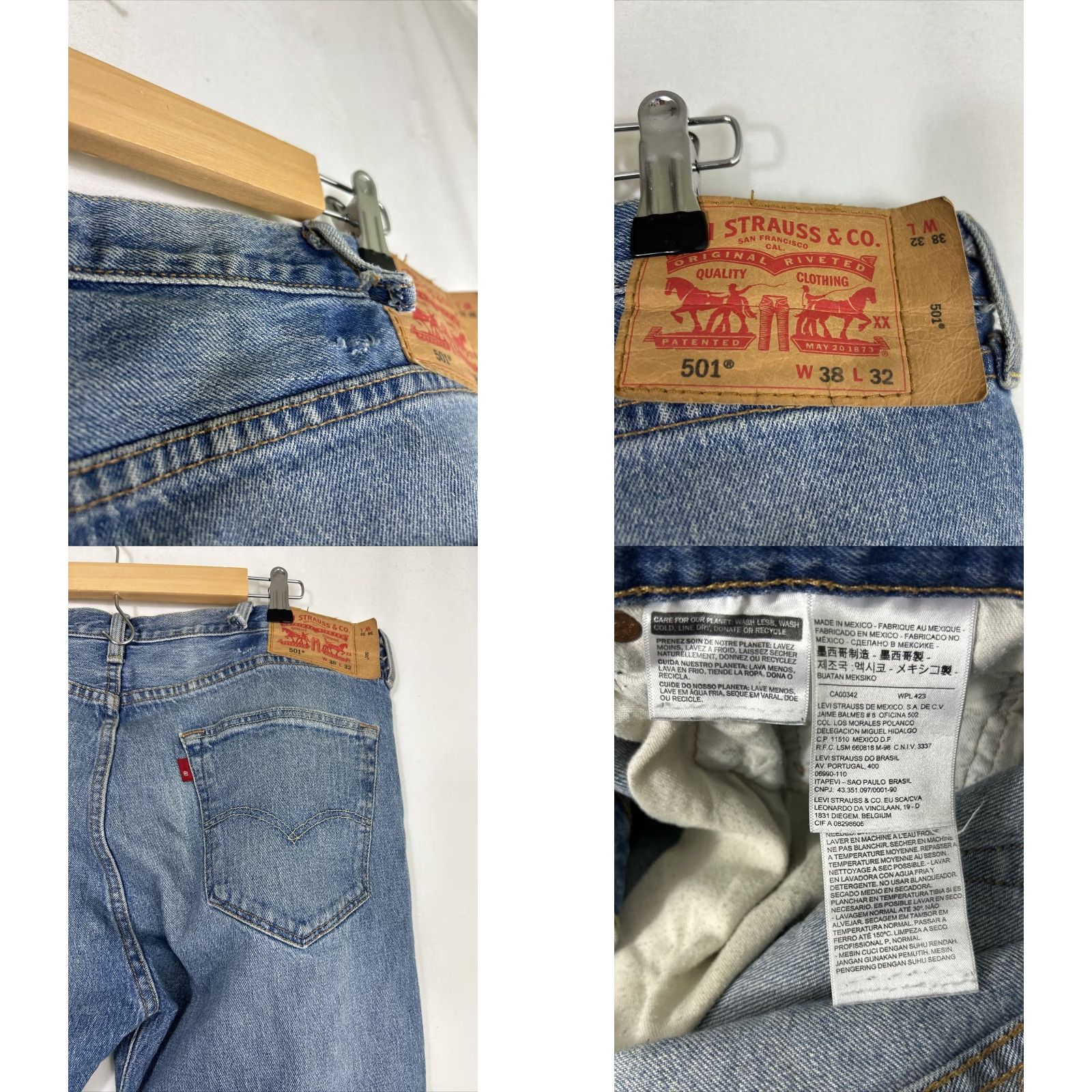 Levi's Levi’s 501 Jeans Mens 38x32 Medium Wash Blue Button Fly Belt Loops Straight Regular Belted Size US 38 / EU 54 - 9 Thumbnail