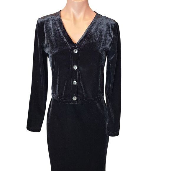 Vintage Vintage Black Velvet Maxi Dress & Cardigan Set Womens Small Size S / US 4 / IT 40 - 3 Thumbnail