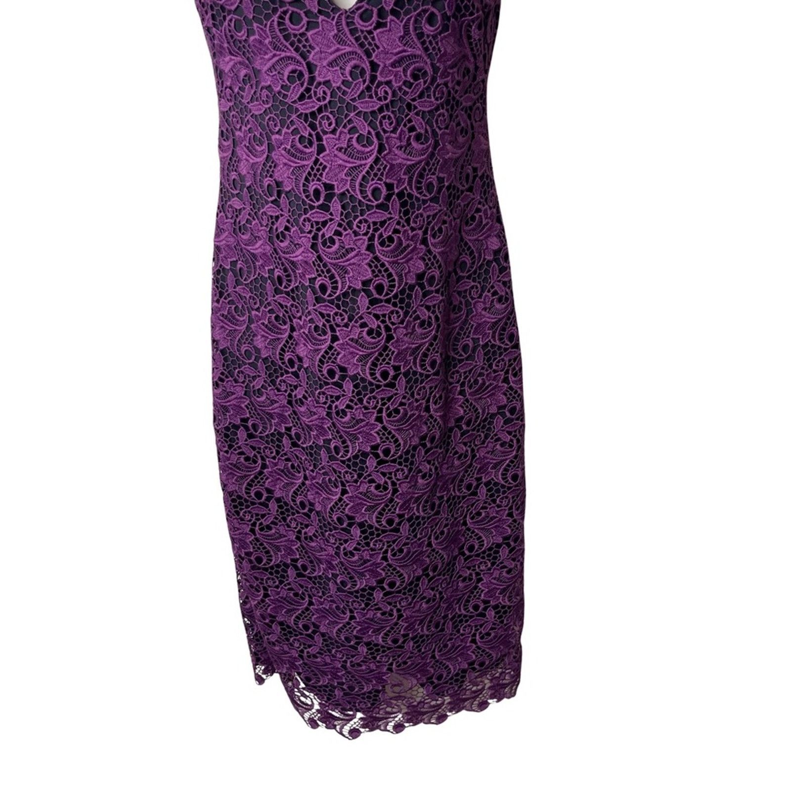 Alice + Olivia Alice + Olivia Preslee Purple Floral Lace V-neck Midi Dress Size XS / US 0-2 / IT 36-38 - 5 Thumbnail