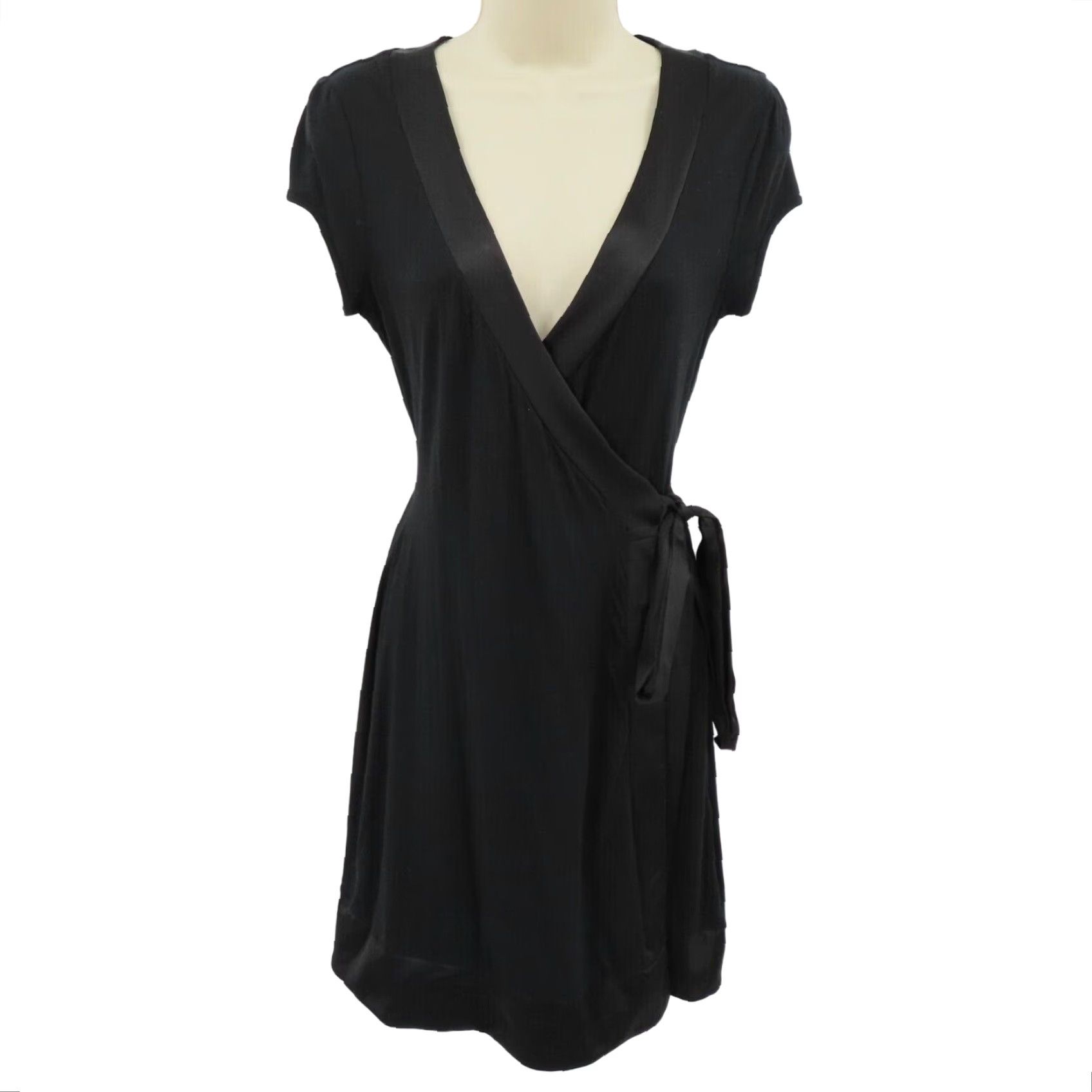 Express Express Wrap Dress Shirt Women XS Solid Black Satin Trim V Neck Cap Sleeve Cap Sleeve? Size XS / US 0-2 / IT 36-38 - 2 Thumbnail