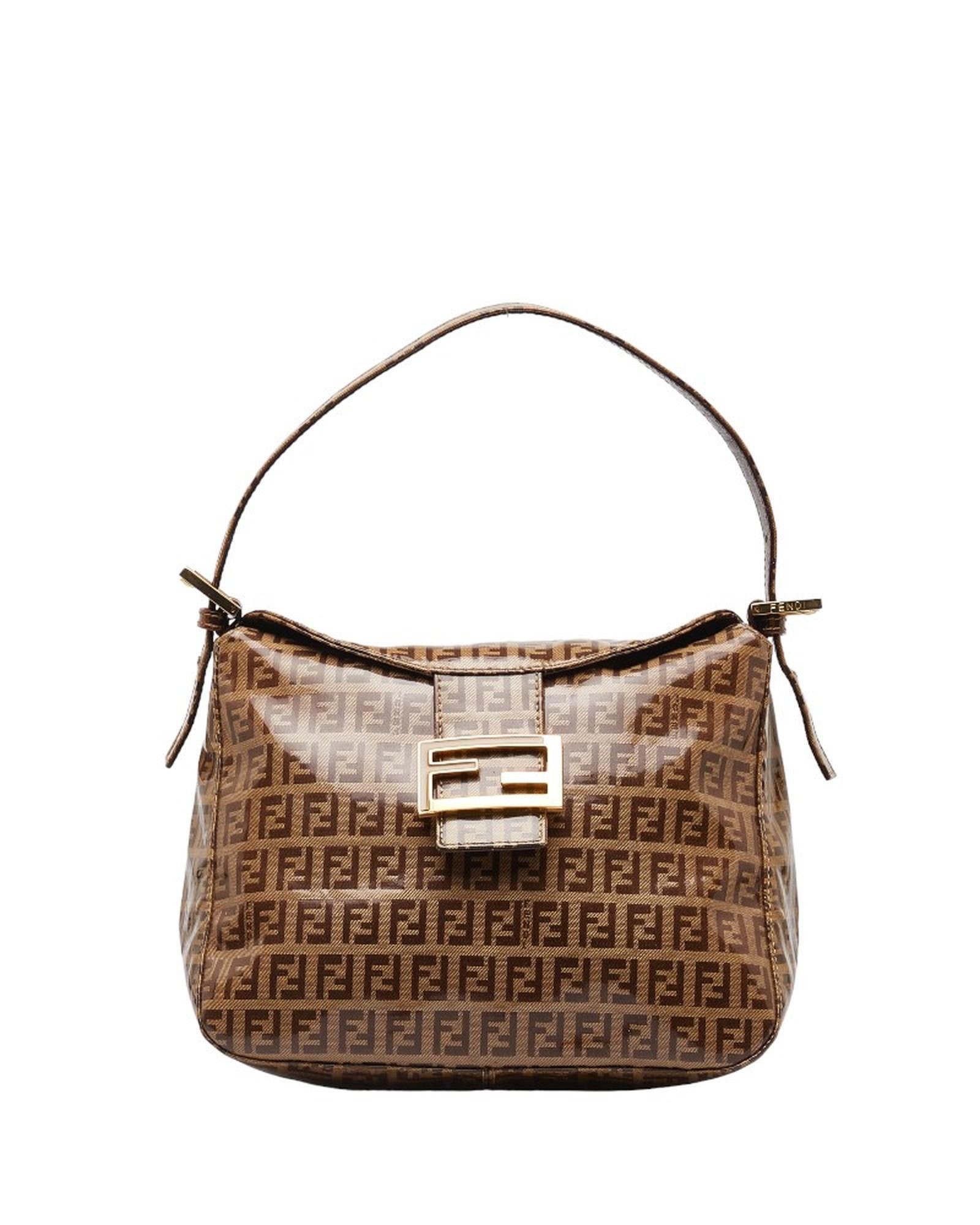 image of Fendi Crystal Embellished Brown Baguette Purse, Women's