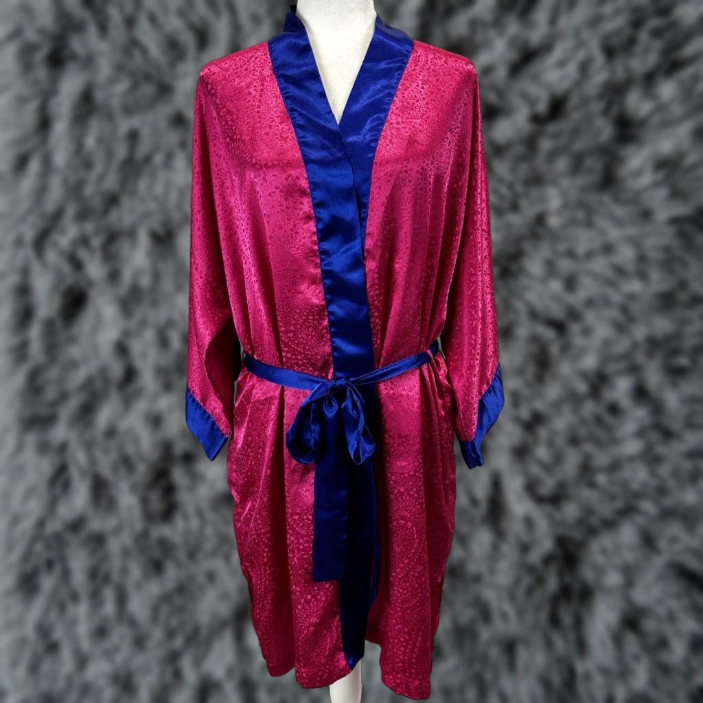 Vintage Victoria's Secret satin Robe Kimono One Size Pink Blue Gold Label Sleepwear