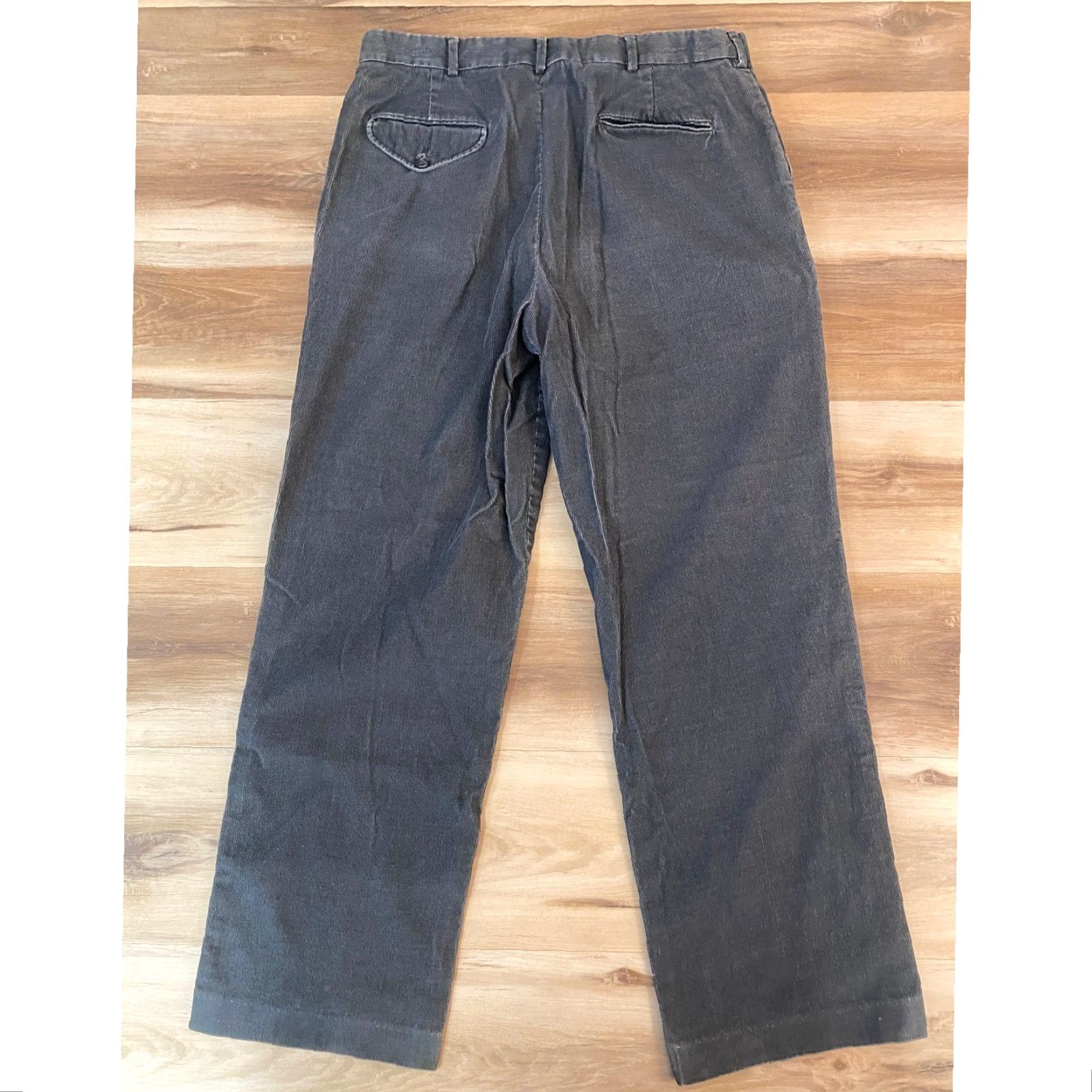 Lands' End Lands' End Mens Corduroy Pants Flat Front Regular Fit 35x30 Gray Charcoal Vintage? No. 5-Pocket Workwear Casual Pants Mens Size US 35 - 8 Thumbnail
