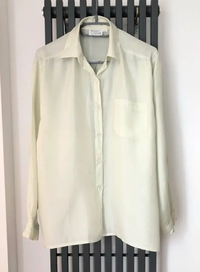 image of 100% Silk Shirt Mint Light Green Luxury Soft Vintage 80's 90S, Women's (Size Large)