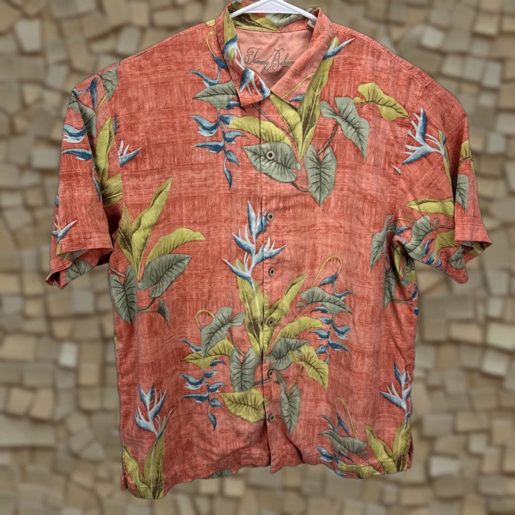 Tommy Bahama Tommy Bahama Hawaiian Silk Shirt Men’s XL Orange Floral Print Short Sleeve Size US XL / EU 56 / 4 - 1 Thumbnail