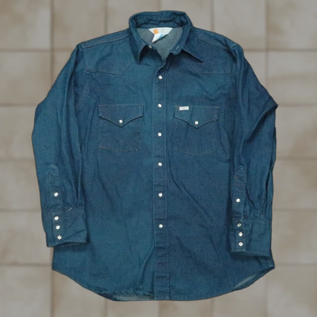 Carhartt VINTAGE Carhartt Shirt Mens M Blue Denim Pearl Snap Western Long Sleeve Cowboy VTG Size US M / EU 48-50 / 2 - 1 Thumbnail