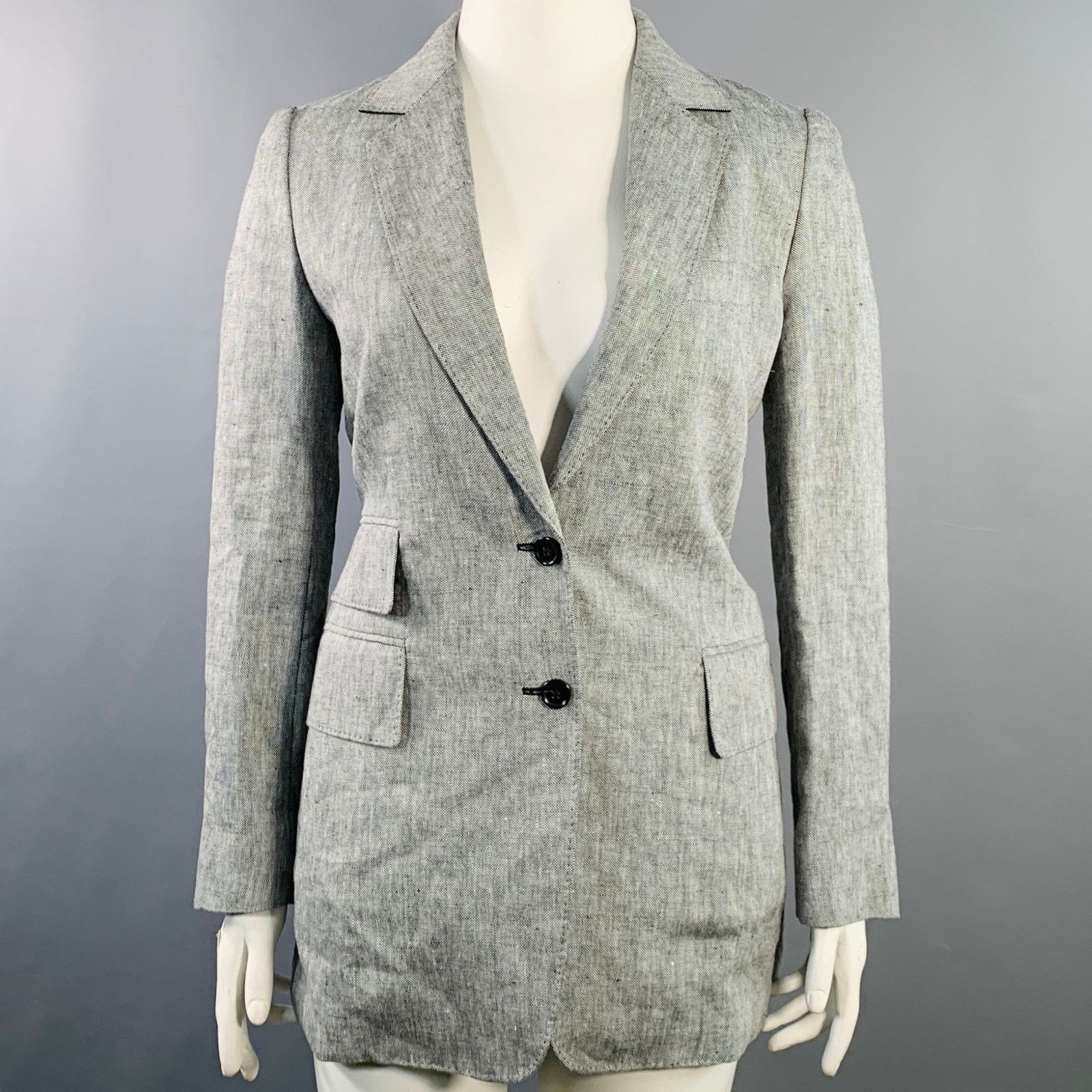 Max Mara MAX MARA Grey Heather Linen Notch Lapel Jacket Blazer Size XL / US 12-14 / IT 48-50 - 1 Thumbnail
