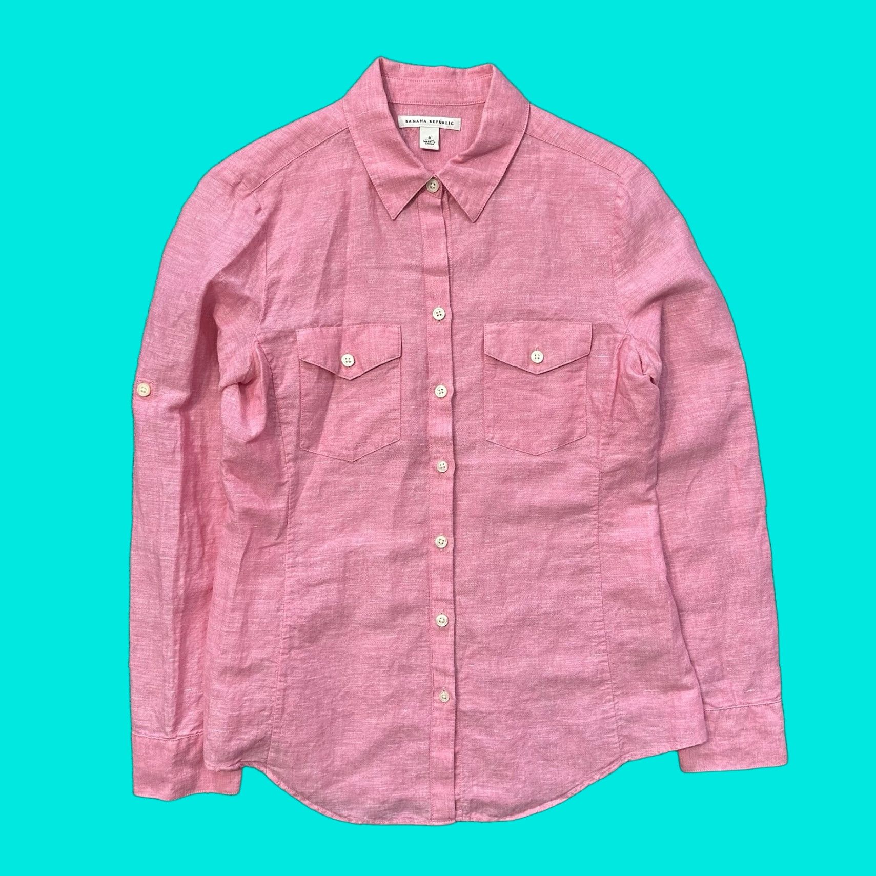 Banana Republic Banana Republic Linen Blend Button-Down Long Sleeve Womens S Pink Shirt Size S / US 4 / IT 40 - 1 Thumbnail