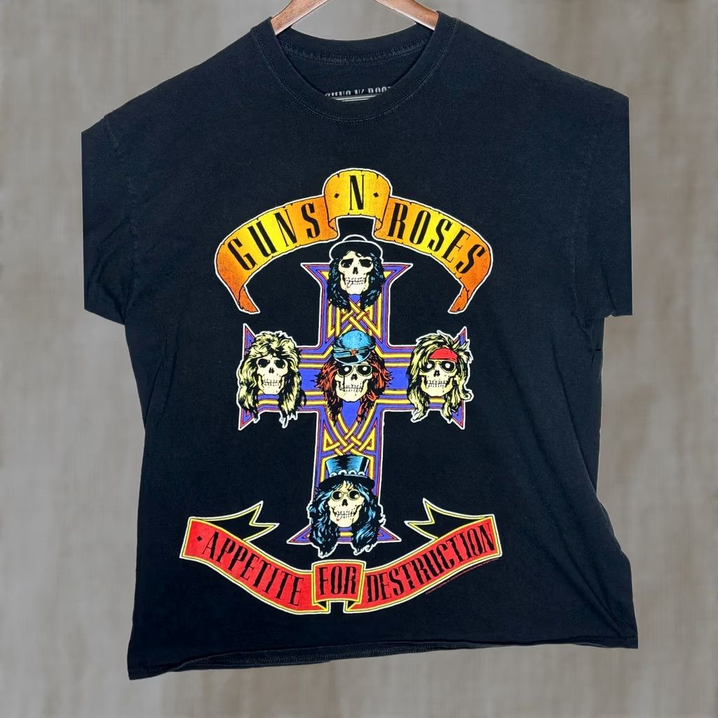 Vintage Guns N Roses Appetite for Destruction Graphic T Shirt Black Mens XXL XL Regular Fit Crew Neck Short Sleeve Vintage 80s Punk Rock Concert Tee Size US XL / EU 56 / 4 - 1 Thumbnail