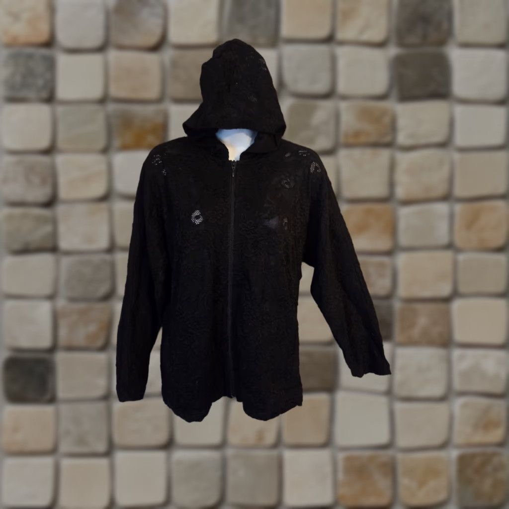 Vintage VINTAGE Chico's Design Black Lace Full Zip Hoodie Jacket Hoodie Womens Small 0 Lace Up Full Zip Easy Care Black Mens Girls Size XS / US 0-2 / IT 36-38 - 1 Thumbnail
