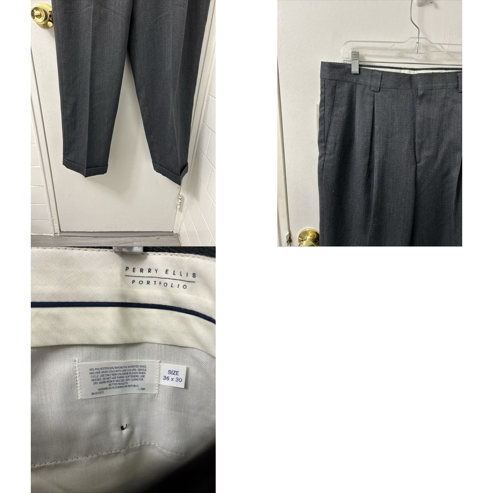 Perry Ellis Perry Ellis Portfolio Dress Pants Mens 36x30 Gray Wool Blend Pleated Cuffed NWT Shirt Pants? Size US 36 / EU 52 - 9 Thumbnail