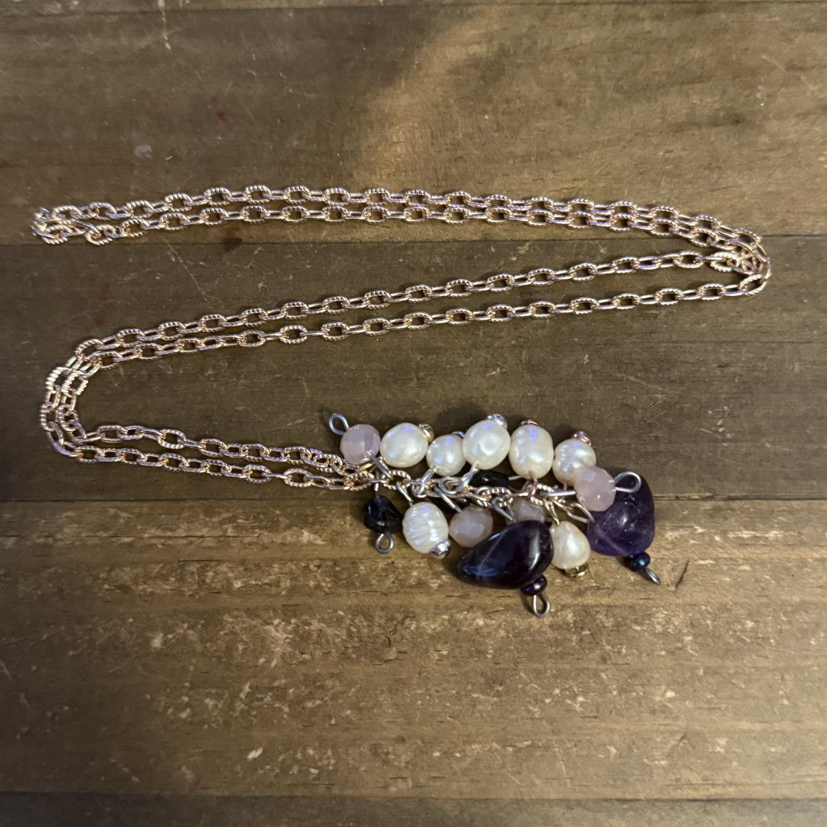 Vintage Vintage long gold pearls & purple polished stones necklace Size ONE SIZE - 2 Thumbnail