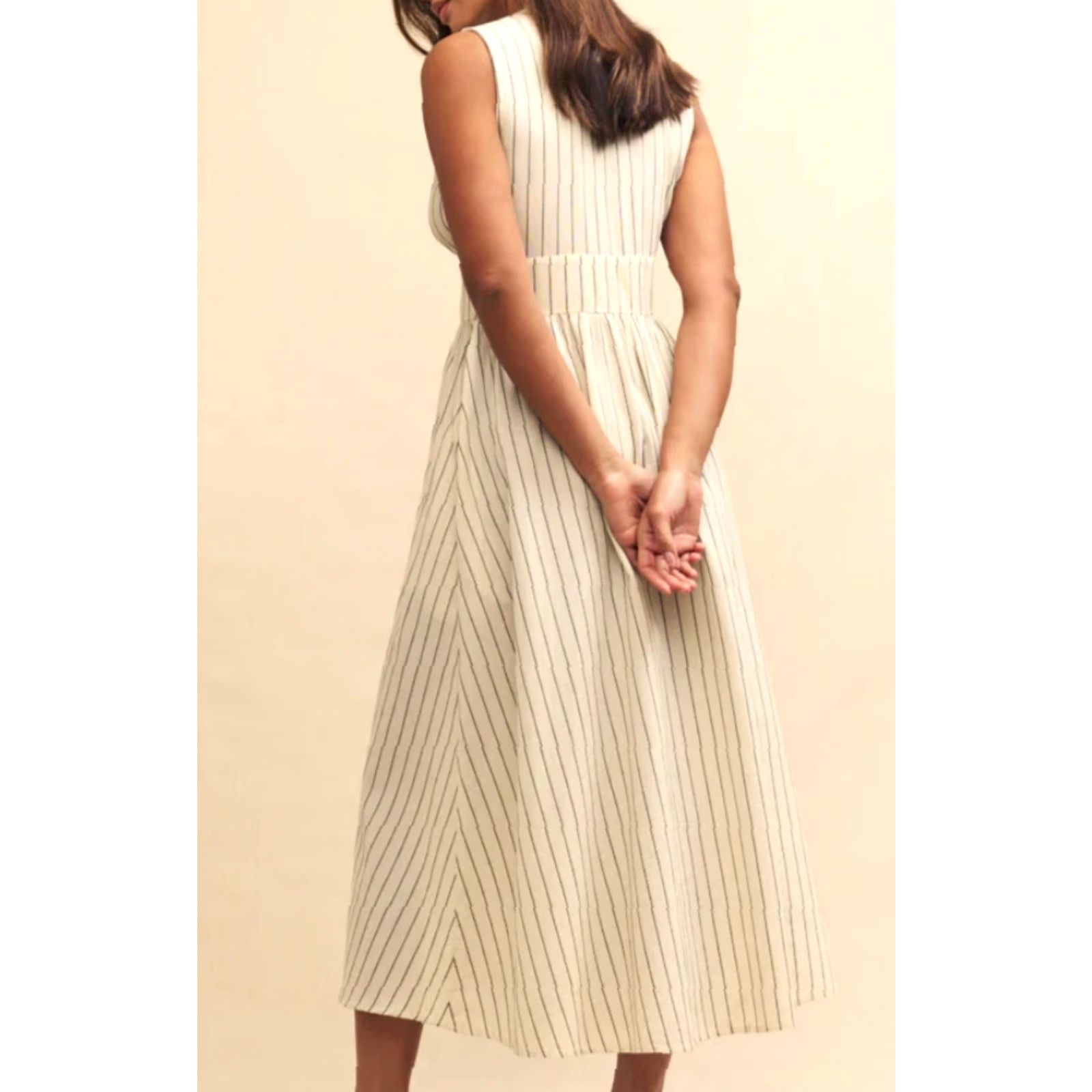 Vintage Nobody's Child Starlight Midi Dress Sleeveless Cream Pinstripe Size US 0 Womens A-Line Vintage NWT VINTAGE Size XS / US 0-2 / IT 36-38 - 2 Thumbnail