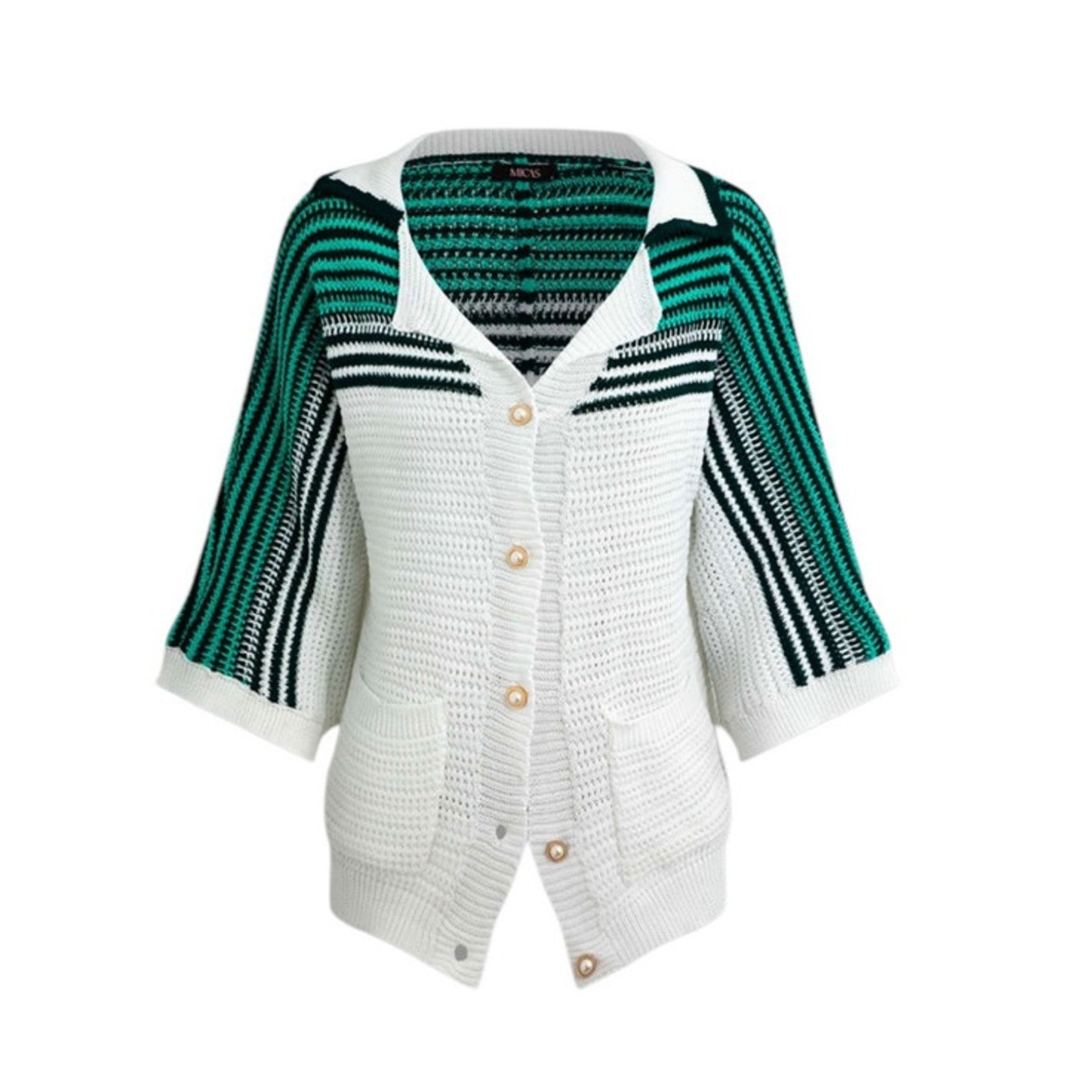 Other White Green Black Contrast Crochet Short Sleeve Sweater Top Size S / US 4 / IT 40 - 4 Thumbnail