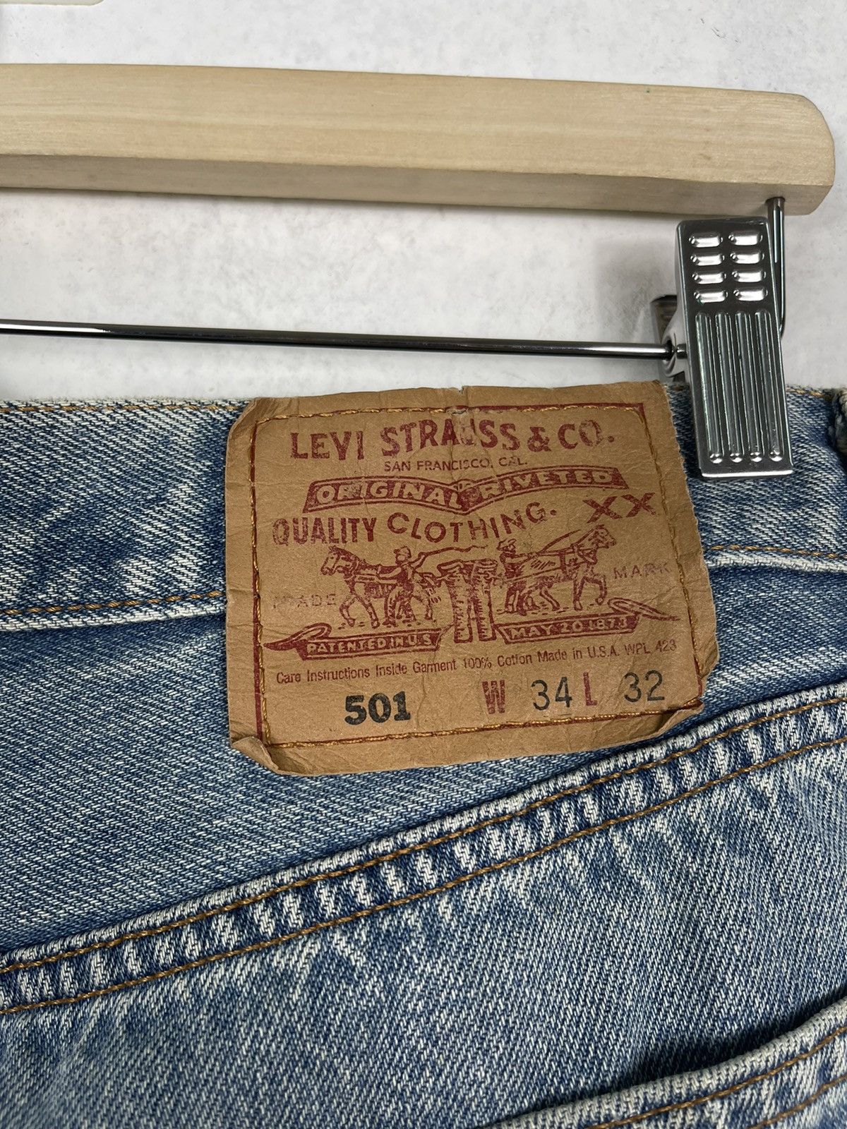 Levi's Vintage 90s Levis 501 Faded Blue Button Fly Distressed Denim Size US 34 / EU 50 - 16 Thumbnail