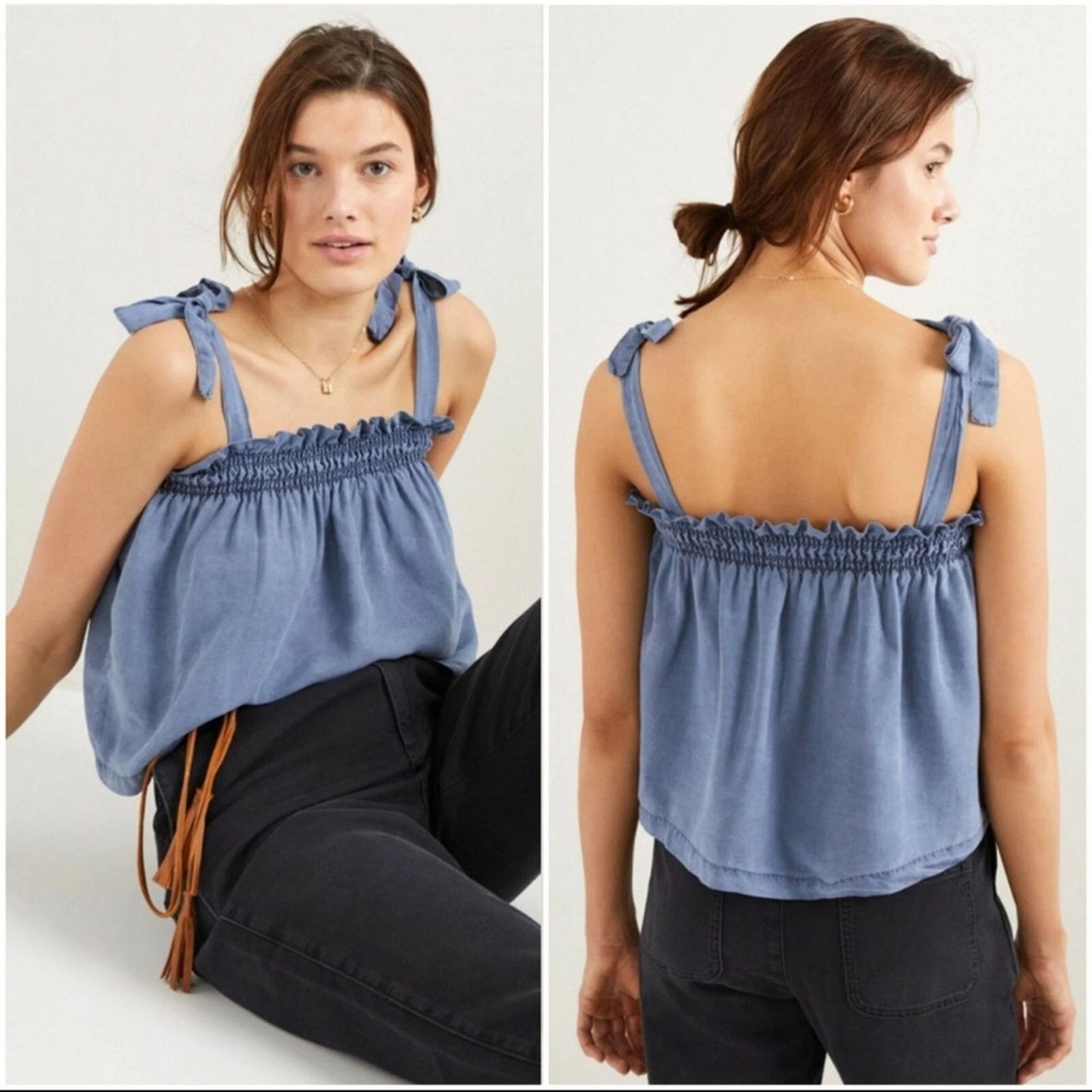 Anthropologie Anthropologie Cloth & Stone Ruffle Chambray Tank Women Small Size S / US 4 / IT 40 - 1 Thumbnail