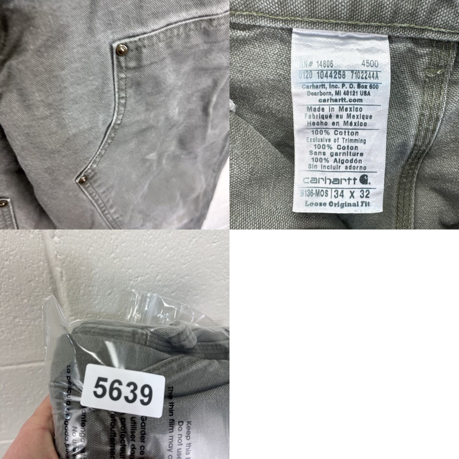 VINTAGE Carhartt Pants Men 34x32 Green Canvas 5-Pocket Dungaree Double Knee Workwear Casual 90s Grunge Mens
