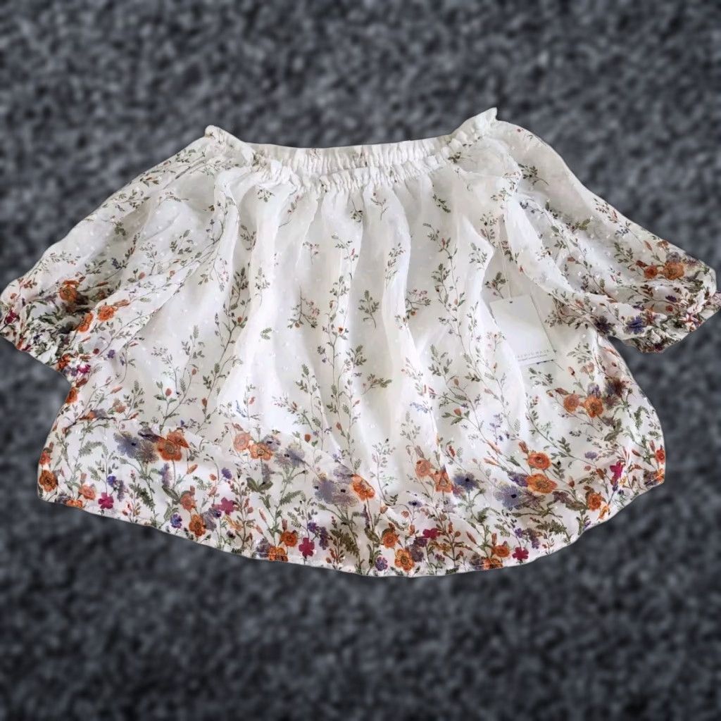 Orchid Haze Blouse Boho Off the Shoulder Floral 3/4 Sleeve White L Regular Women Shirt