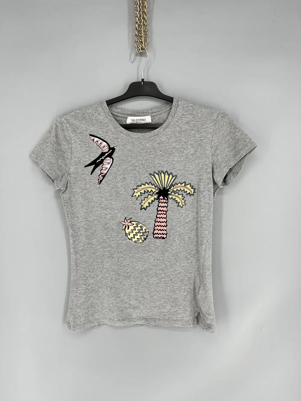 Valentino Valentino Grey Cotton Embroidered Embellished Round Neck Size US S / EU 44-46 / 1 - 1 Thumbnail