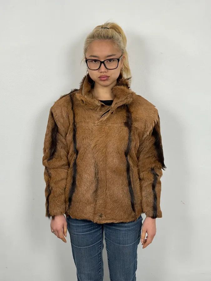 Roberto Cavalli FW2005 Cavalli Goat Fur Camel Leather Jacket Size XS / US 0-2 / IT 36-38 - 2 Thumbnail