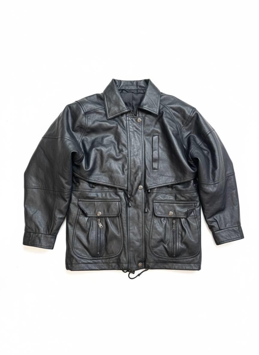 Vintage 90s Vintage Oversized Multi-Pocket Leather Field Jacket Size US L / EU 52-54 / 3 - 1 Thumbnail