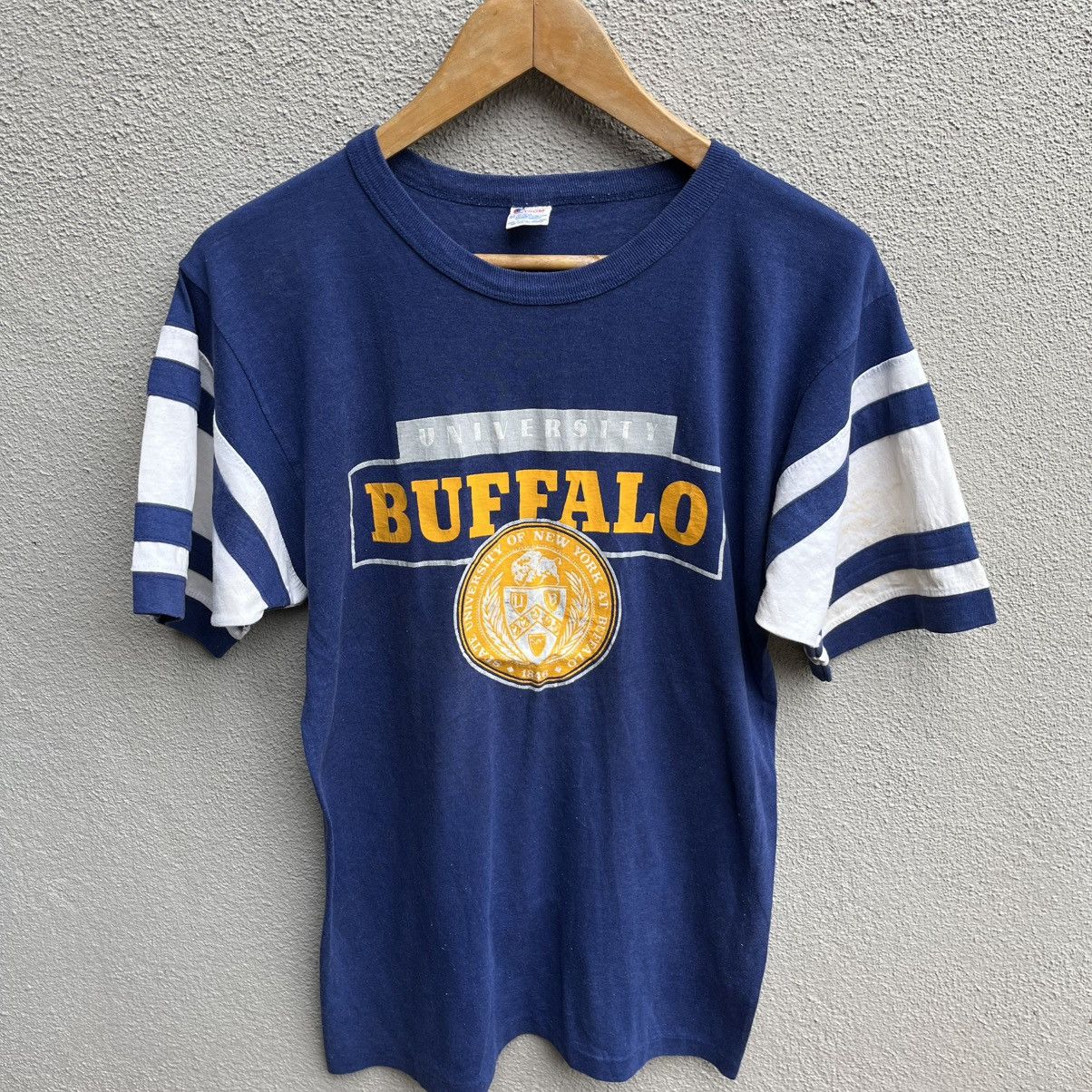 Champion Vintage 80s UNIVERSITY BUFFALO champion usa blue bar tee Size US M / EU 48-50 / 2 - 2 Thumbnail
