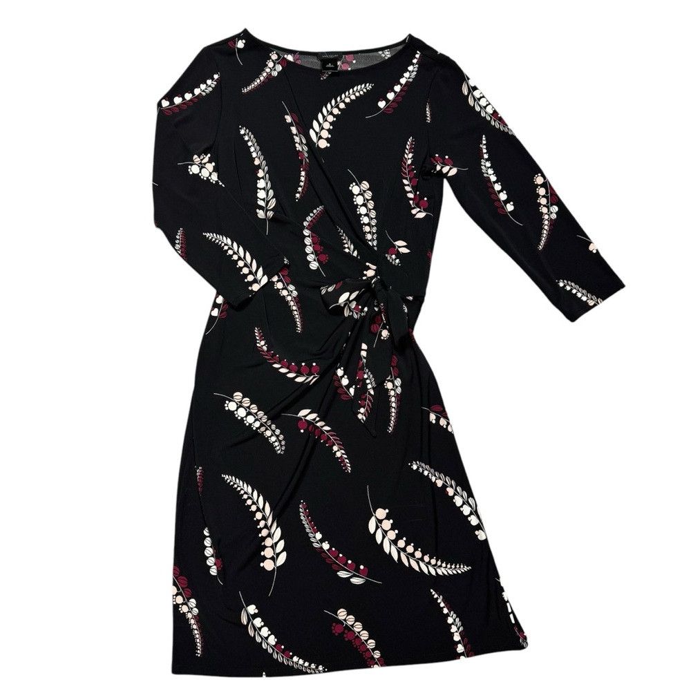 Ann Taylor Ann Taylor Black Floral Print 3/4 Sleeve Side Tie Dress Siz Size S / US 4 / IT 40 - 5 Thumbnail