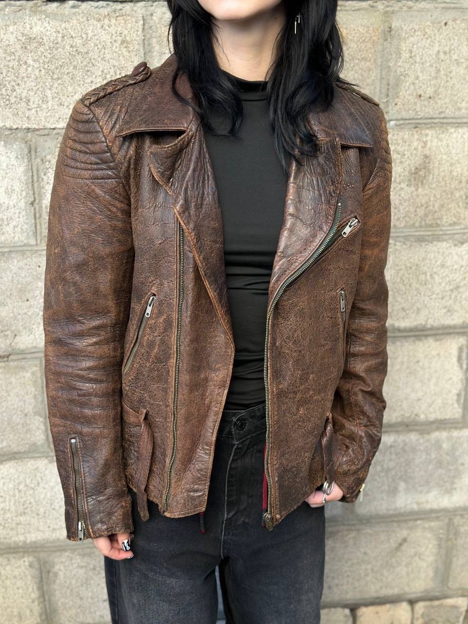 Leather VTG Mans Leather Jacket 80-70s Dark Brown Size M Y2K Trashed Size US M / EU 48-50 / 2 - 10 Thumbnail