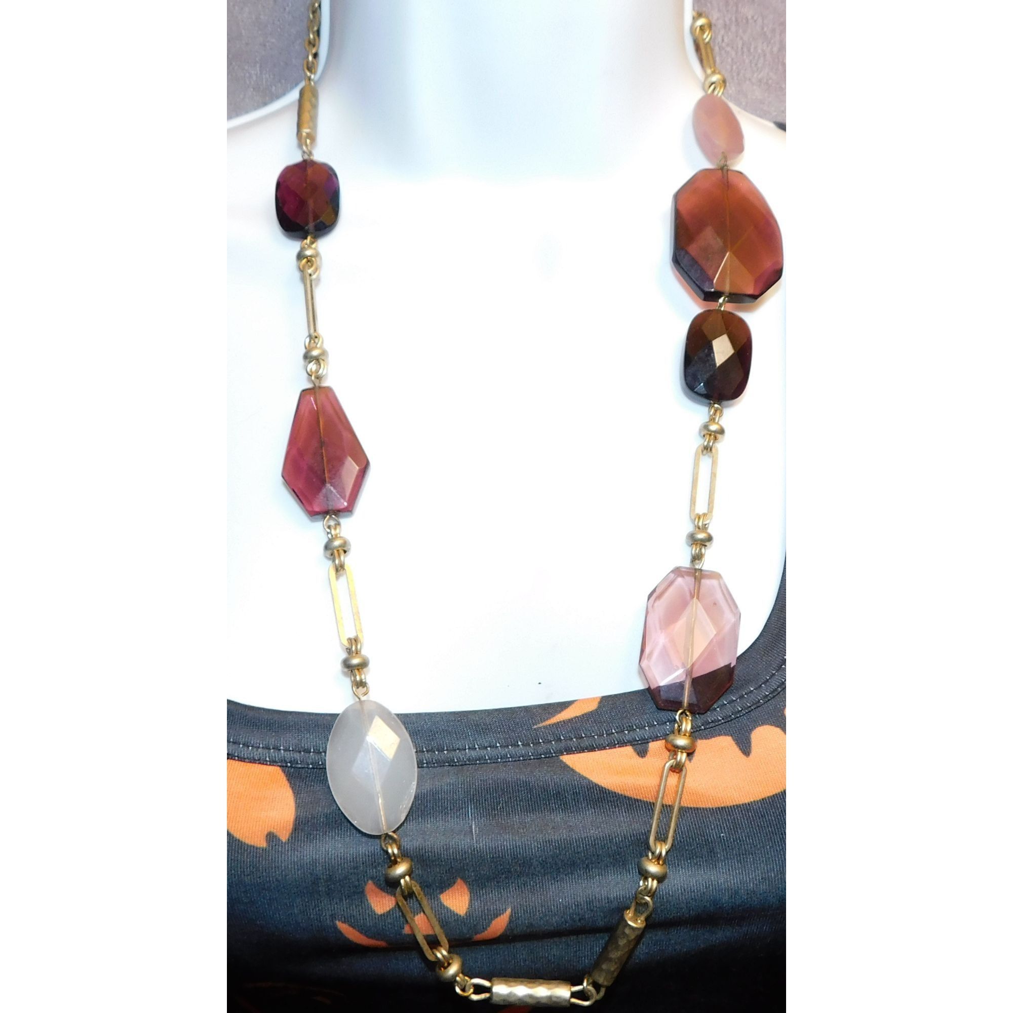 Other Purple White And Gold Tone Gemmed Station Necklace Size ONE SIZE - 2 Thumbnail