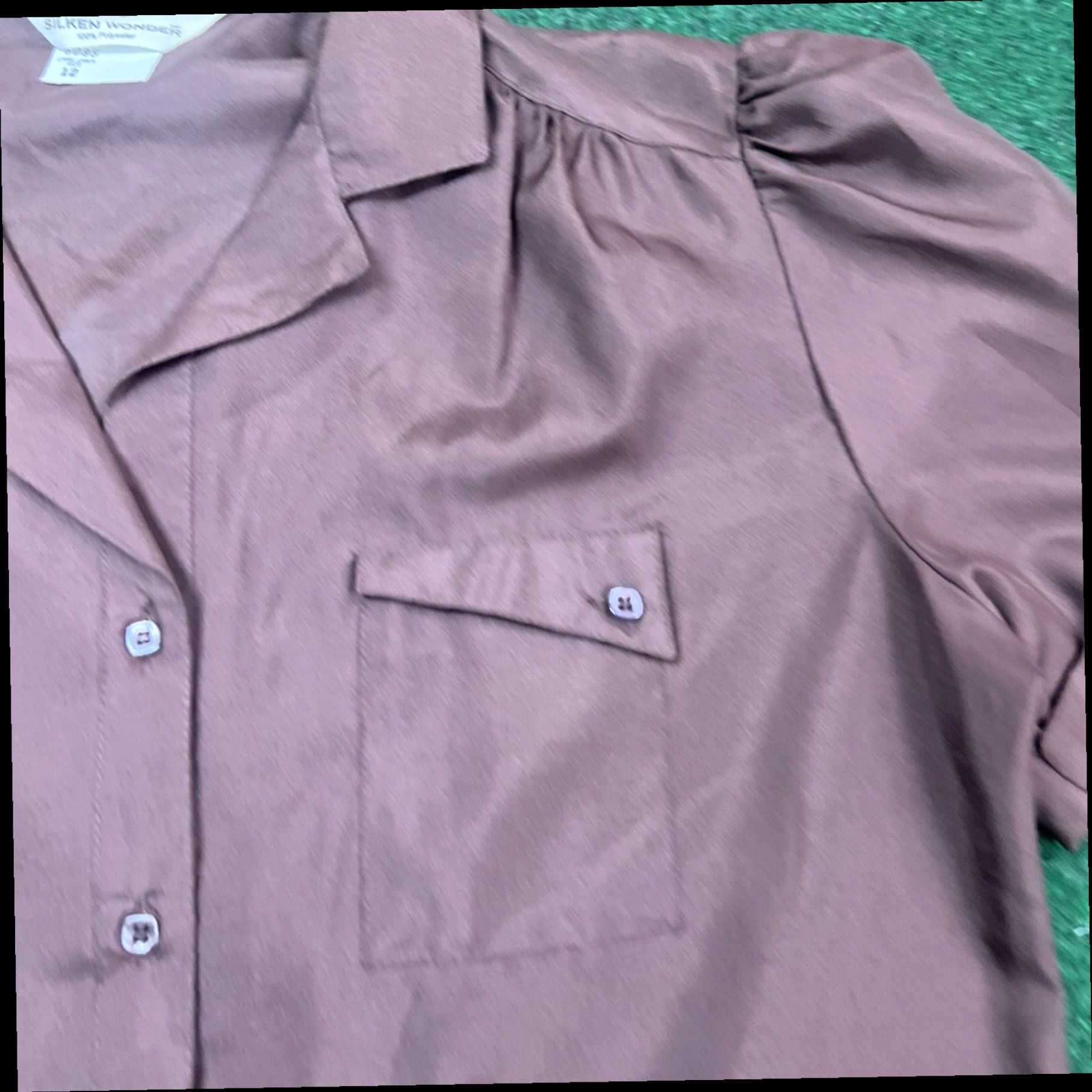 Vintage Vtg SHIP N SHORE Brown polyester Short sleeve blouse shirt top Sz 12 Size XL / US 12-14 / IT 48-50 - 2 Thumbnail