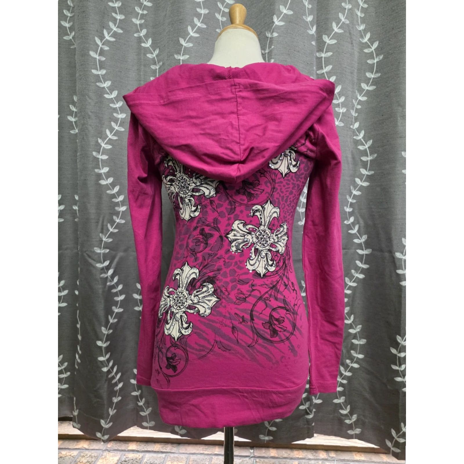 Vintage VINTAGE Bus Stop Women's Long Sleeve Hooded Embellished Shirt Pink Small Size S / US 4 / IT 40 - 3 Thumbnail