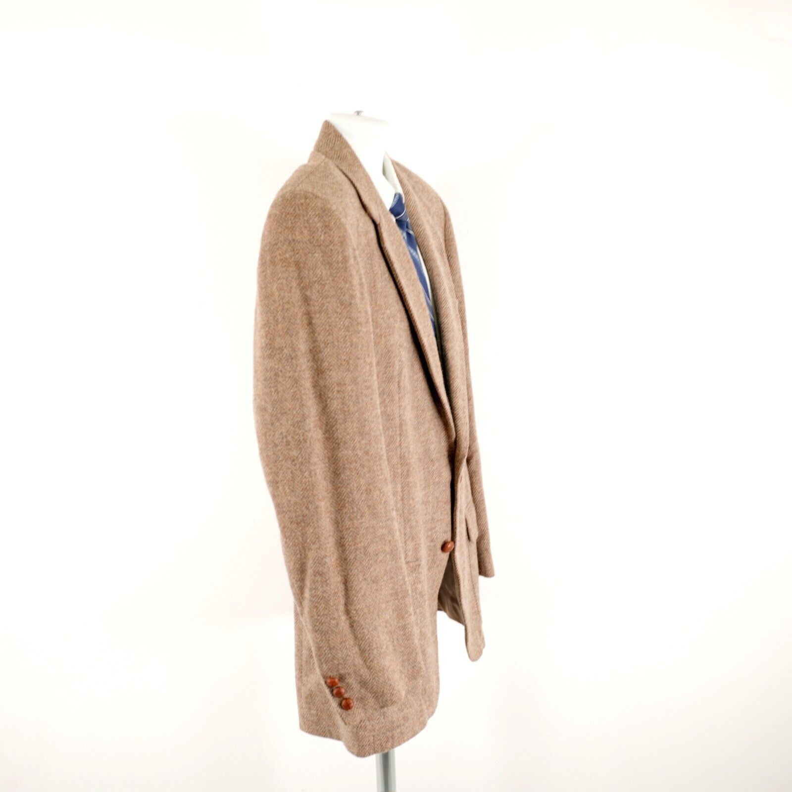 Farah WM F Farah Tweed Wool Tan Herringbone 2 Leather Button Sport Size 40L - 8 Thumbnail