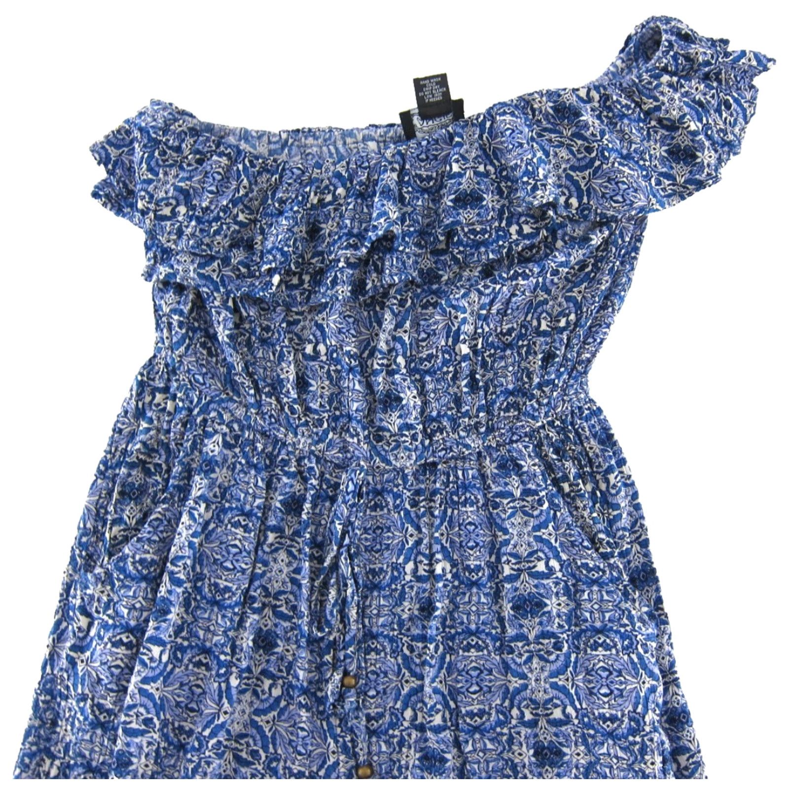Vintage VINTAGE Angie 100% Rayon Blue White Floral One Shoulder Pocket Wide Leg Jumpsuit Small Size 28" / US 6 / IT 42 - 4 Thumbnail