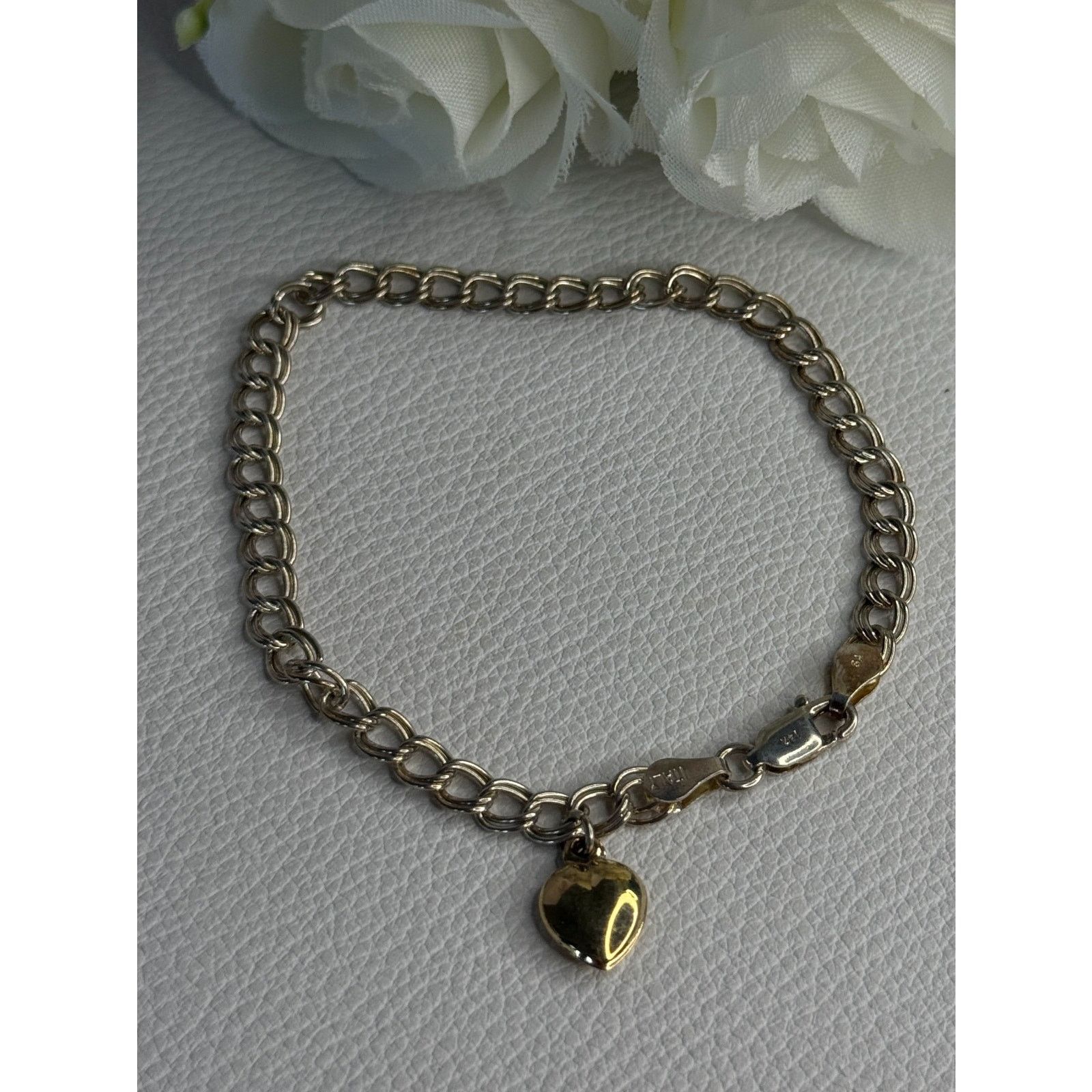Jewelry 925 STERLING SILVER 14K YELLOW GOLD HEART ITALY BRACELET Size ONE SIZE - 1 Thumbnail