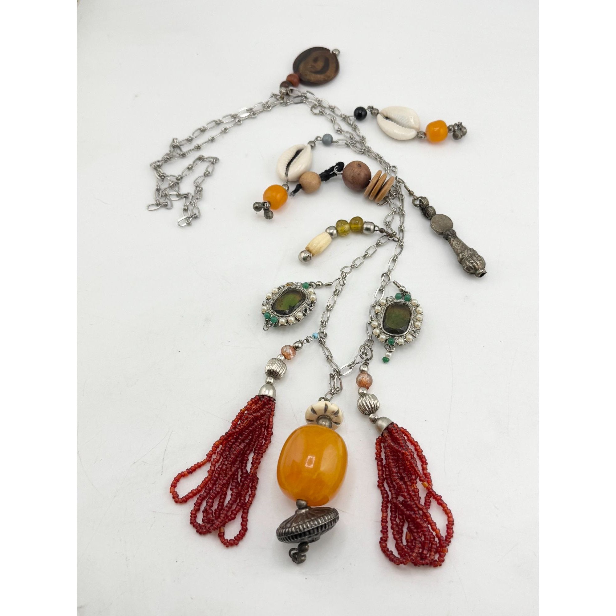 Vintage Vintage beaded shell rhinestone tassel charm necklace Size ONE SIZE - 3 Thumbnail