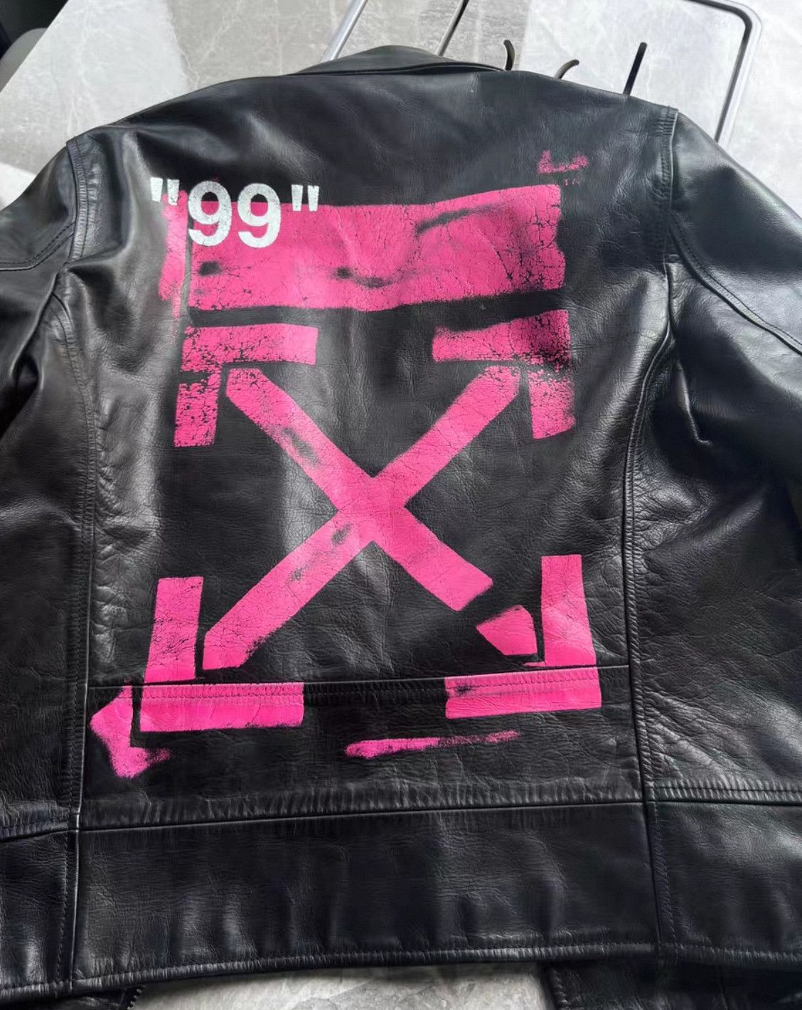 Off-White off white leather jacket with pink logo. Size US L / EU 52-54 / 3 - 2 Thumbnail
