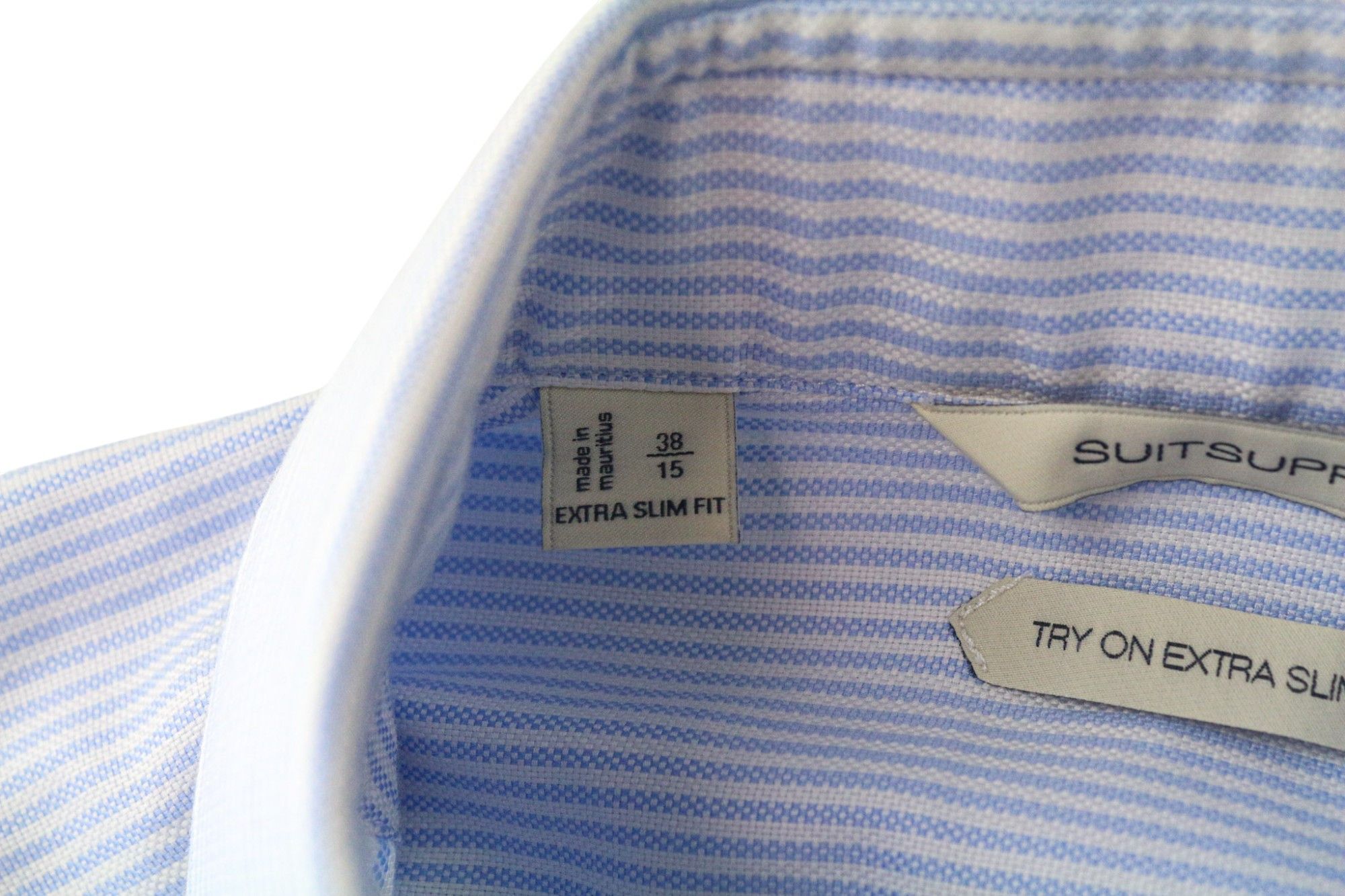 Suitsupply 38/15 Extra Slim Blue Cotton Striped Cutaway Twill 78531 Size 38R - 5 Thumbnail