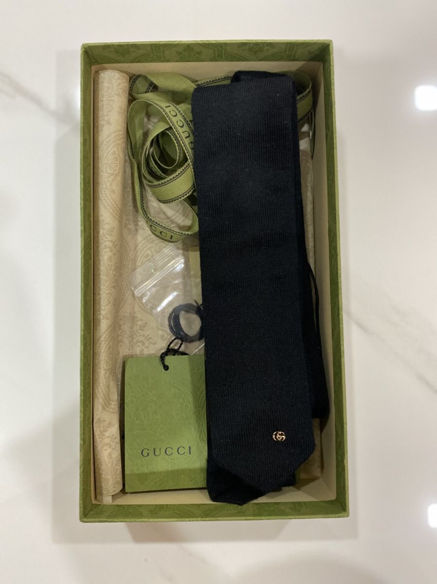 Gucci GUCCI LANA WOOL KNOT BLACK TIE GOLD GG DETAIL Size ONE SIZE - 6 Thumbnail