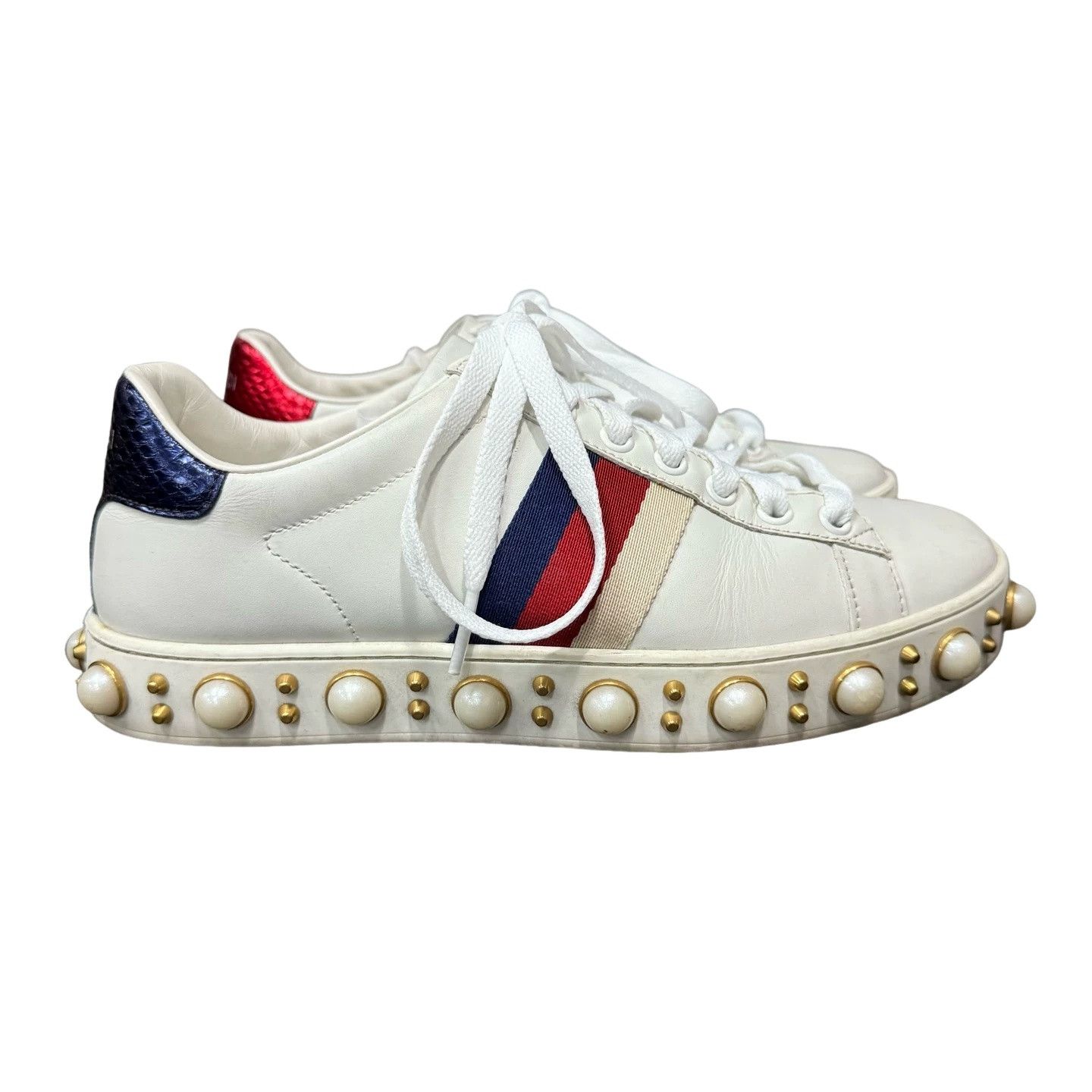 Gucci Gucci Pearl Studded Ace Sneakers Size 36 Size US 6 / IT 36 - 1 Thumbnail