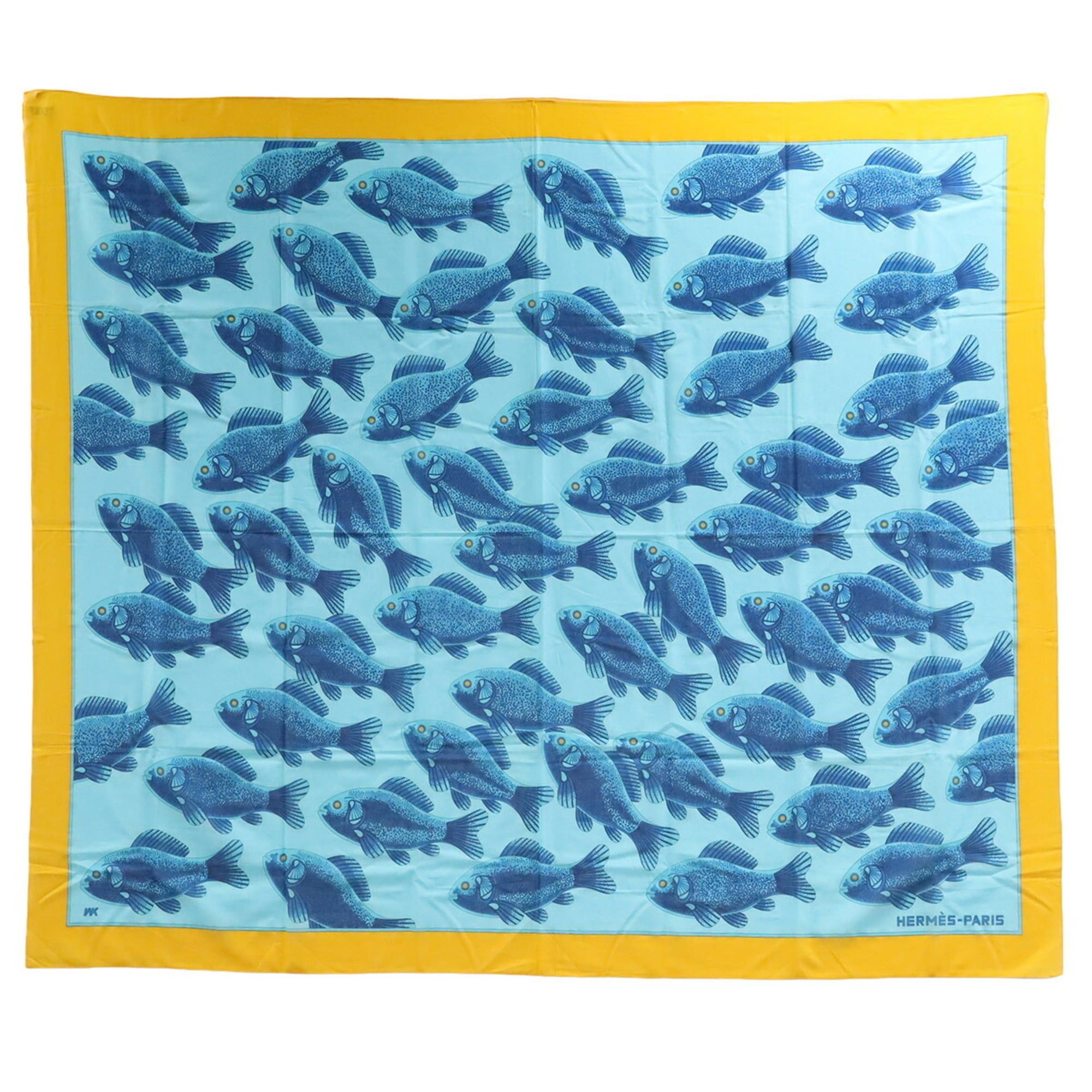 Hermes HERMES Large Stole, Scarf, Muffler, Shawl, Pareo, Fish Motif, 100% Cotton, Blue, Yellow Size ONE SIZE - 1 Thumbnail