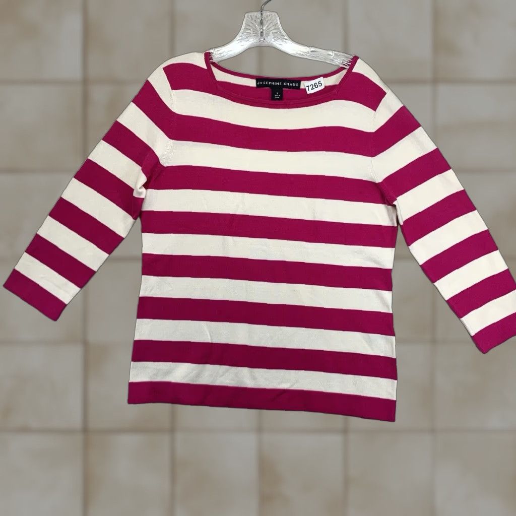 Vintage VINTAGE Josephine Chaus Blouse Small Striped Silk Nylon Bright Magenta 3/4 Sleeve Casual Womens Size S / US 4 / IT 40 - 1 Thumbnail