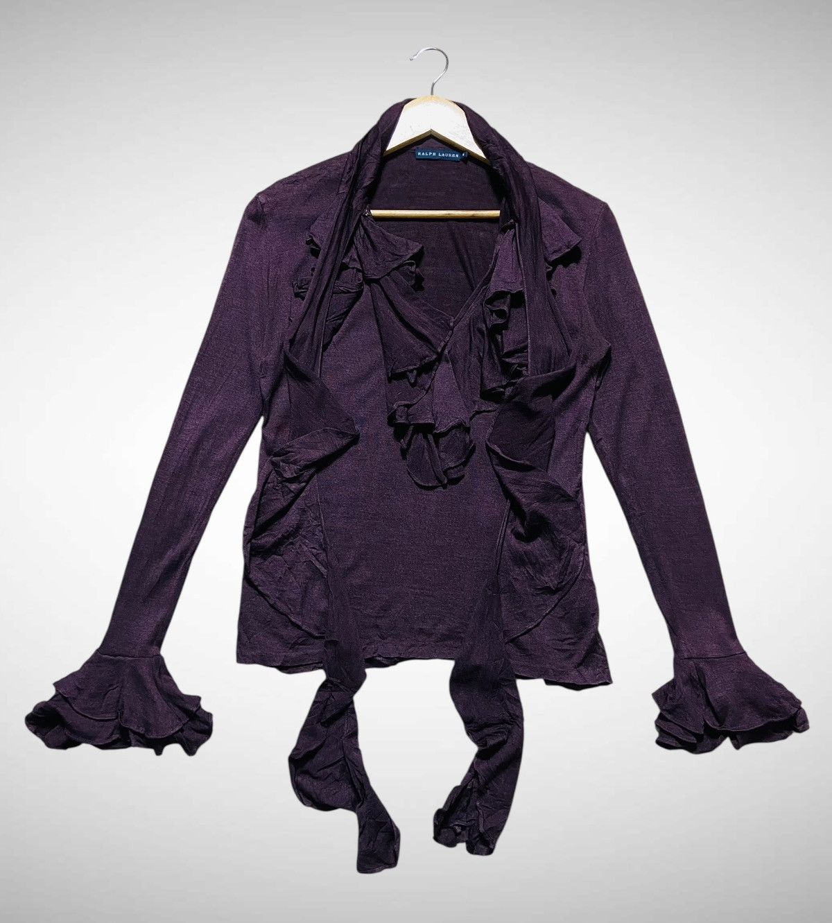 Ralph Lauren Vintage Ralph Lauren “Whimsigoth” Silk Ruffle Knit Cardigan Size S / US 4 / IT 40 - 4 Thumbnail