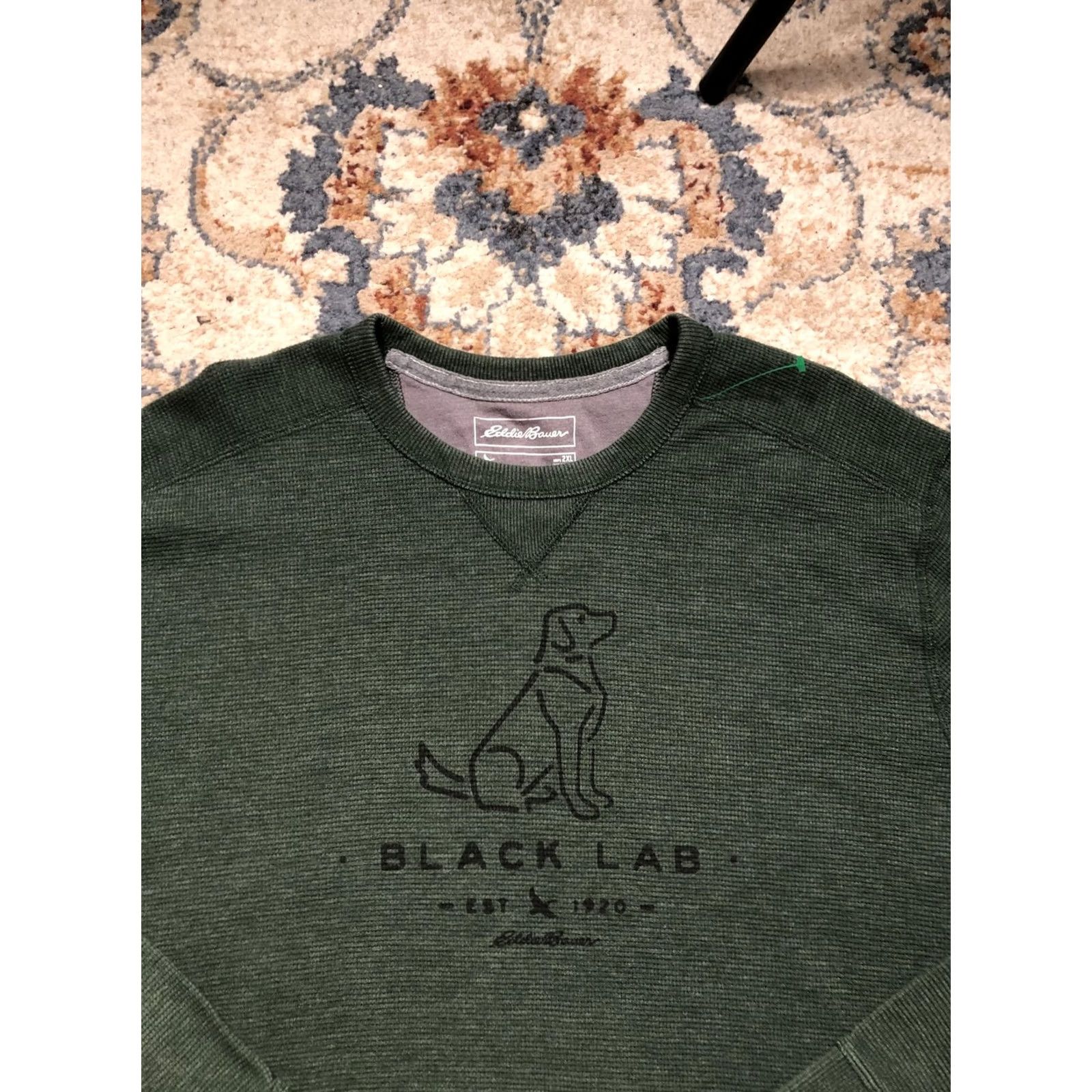 Eddie Bauer Eddie Bauer Sweatshirt Mens 2XL Green Black Lab Graphic Waffle Knit Pullover Size US XXL / EU 58 / 5 - 2 Thumbnail