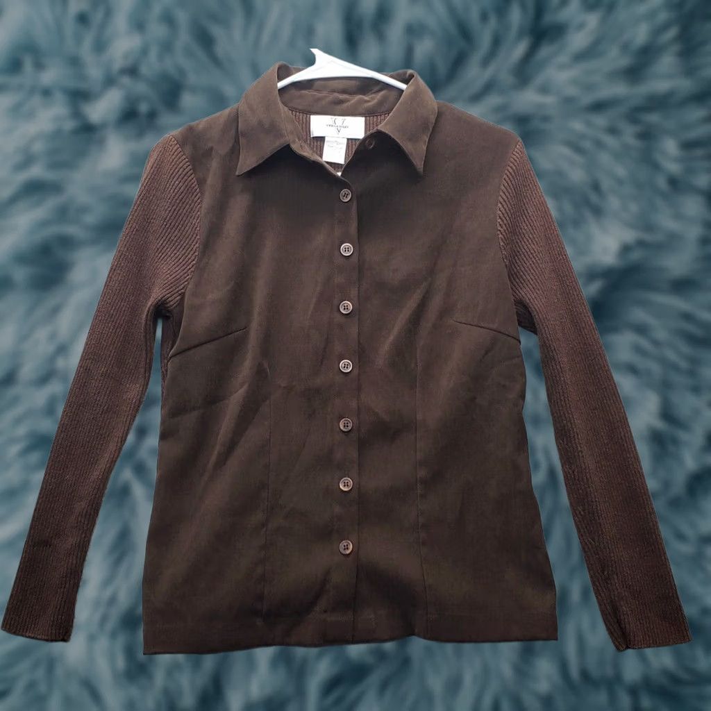 Vintage Versailles Shirt Womens Small Brown Stretch Long Sleeve Collared Button Down Size S / US 4 / IT 40 - 1 Thumbnail