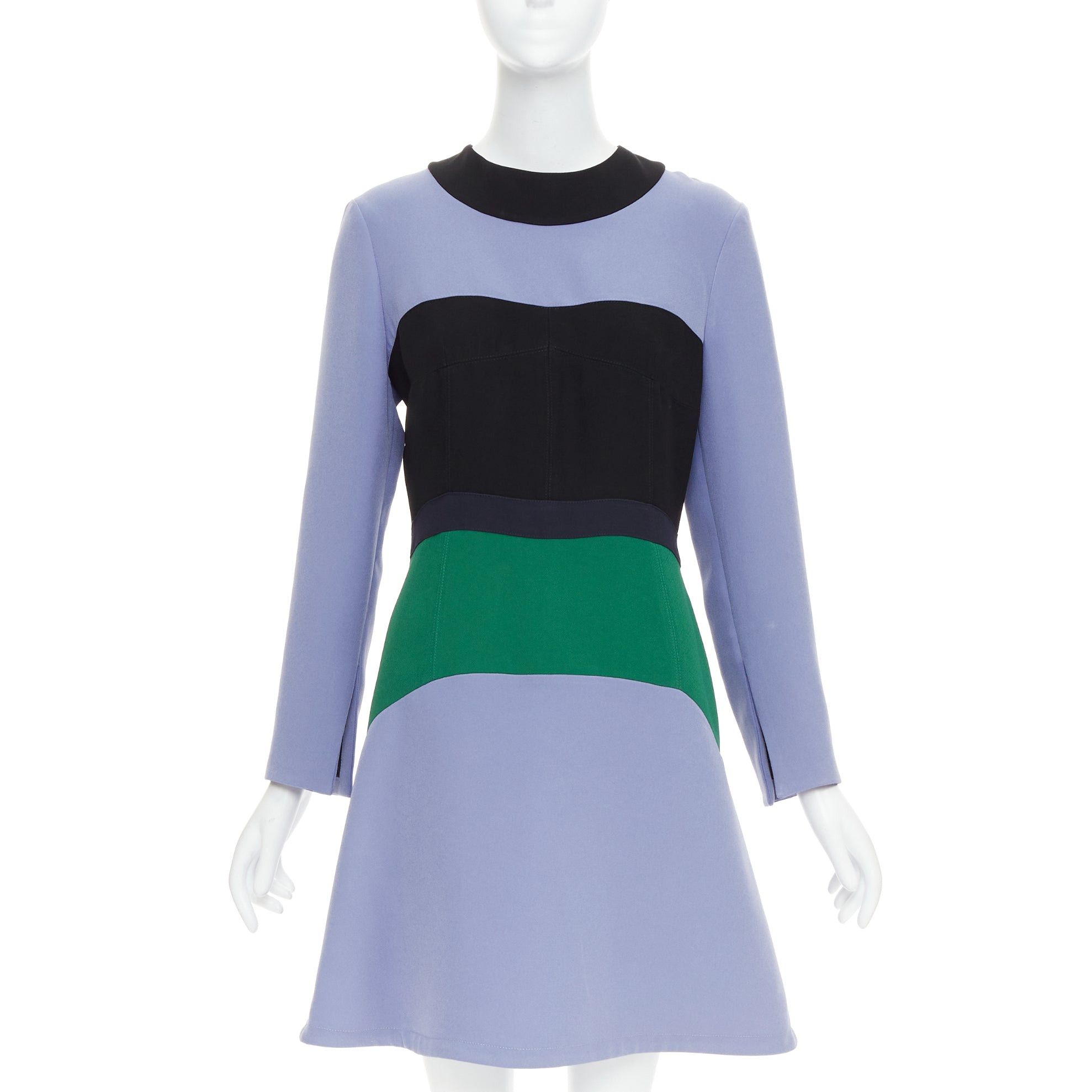 Marni MARNI purple green black colorblocked fit flare long sleeve mini dress IT42 M Size M / US 6-8 / IT 42-44 - 1 Thumbnail