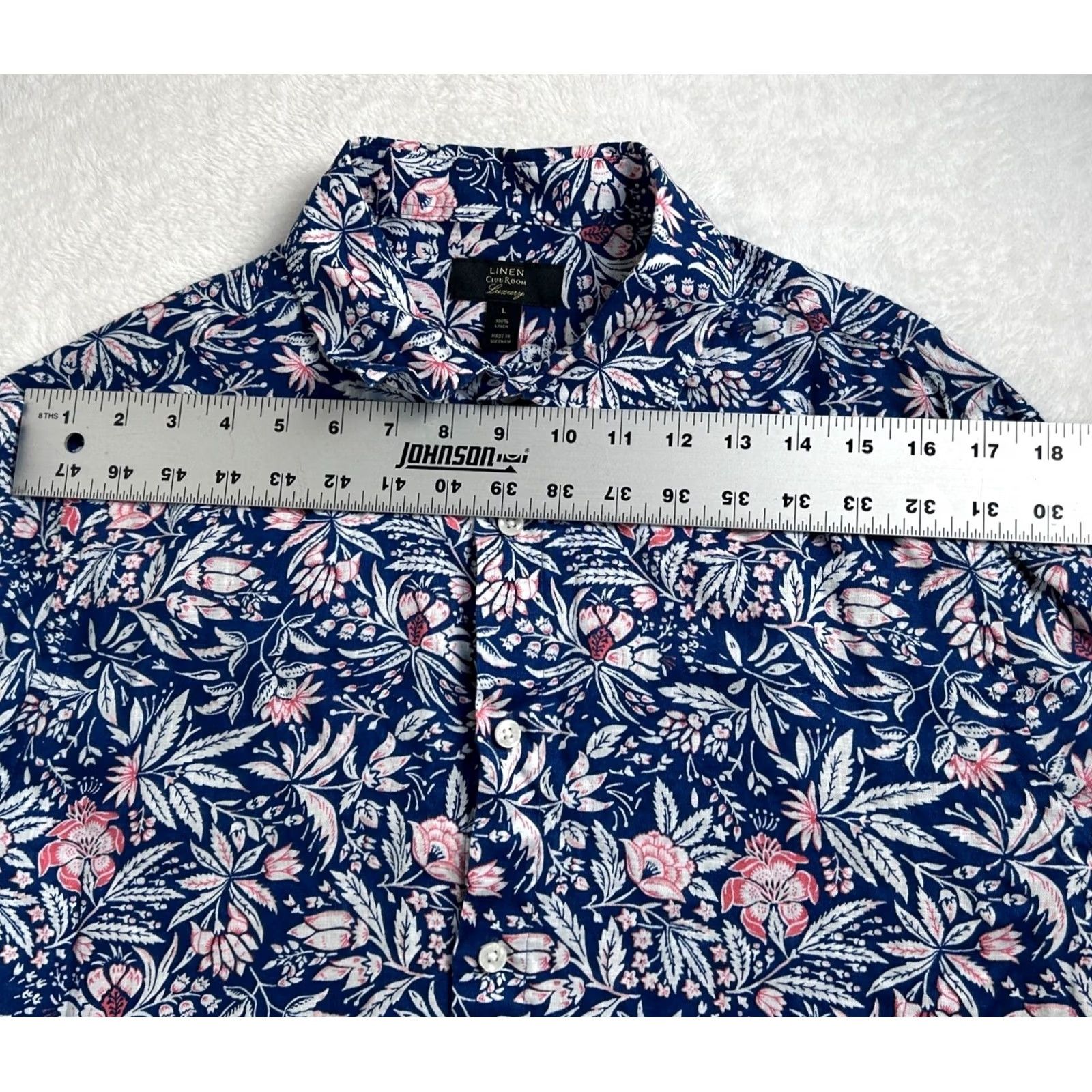 Club Room Club Room Mens Floral Linen Button-Up Shirt Size Large Blue White Casual Size US L / EU 52-54 / 3 - 6 Thumbnail